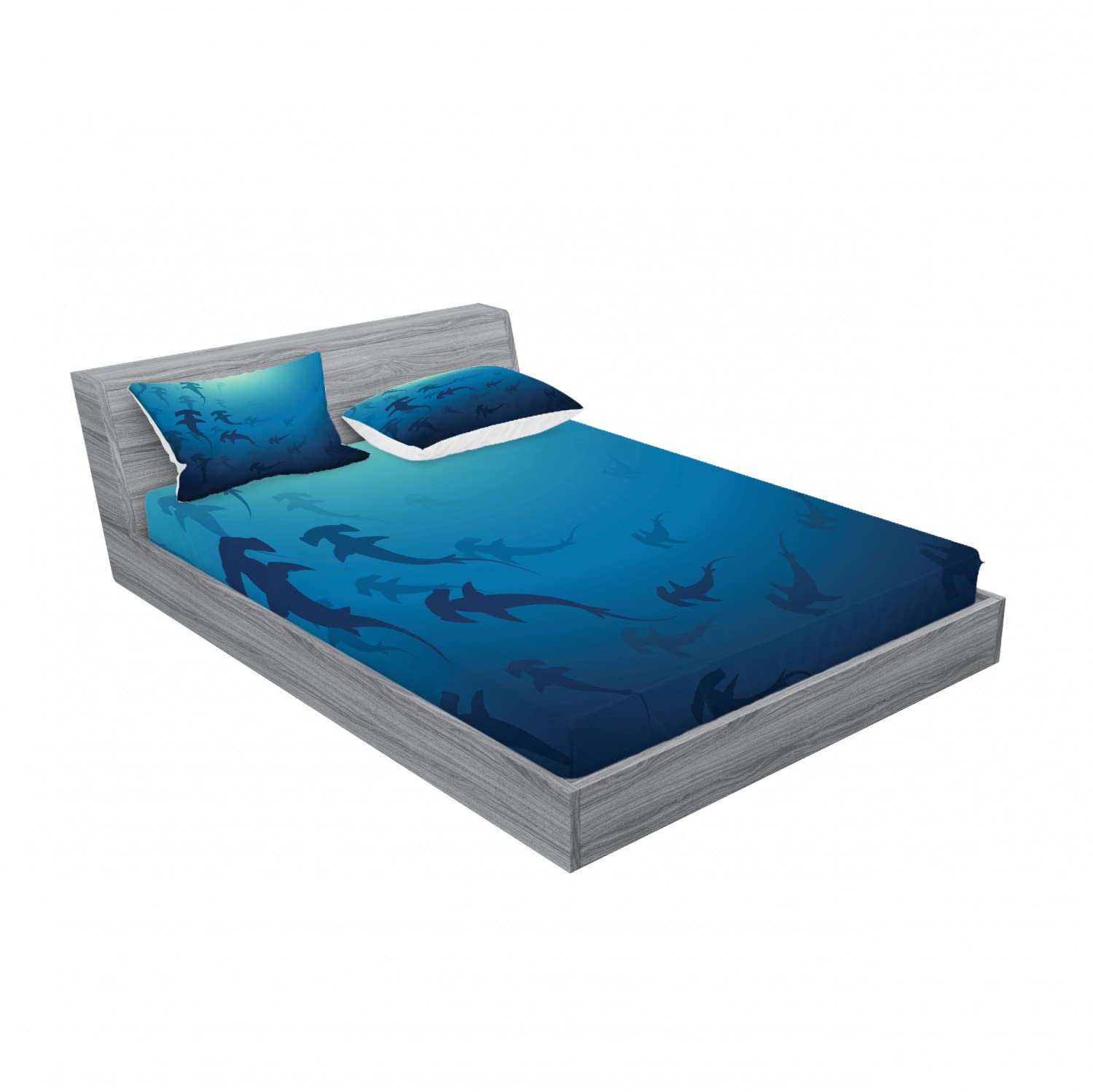 Ambesonne Navy Blue 2-Pack Fitted Sheet & Pillow Sham Set with Hammerhead Shark Print - 4 Piece Bedding Set Includes 2 Twin XL Fitted Sheets & 4 Standard Pillowcases - Ocean Theme Bedroom Decor for Kids & Teens - Perfect for Shark Lovers' Rooms, Dormitories, and Coastal Themed Bedrooms