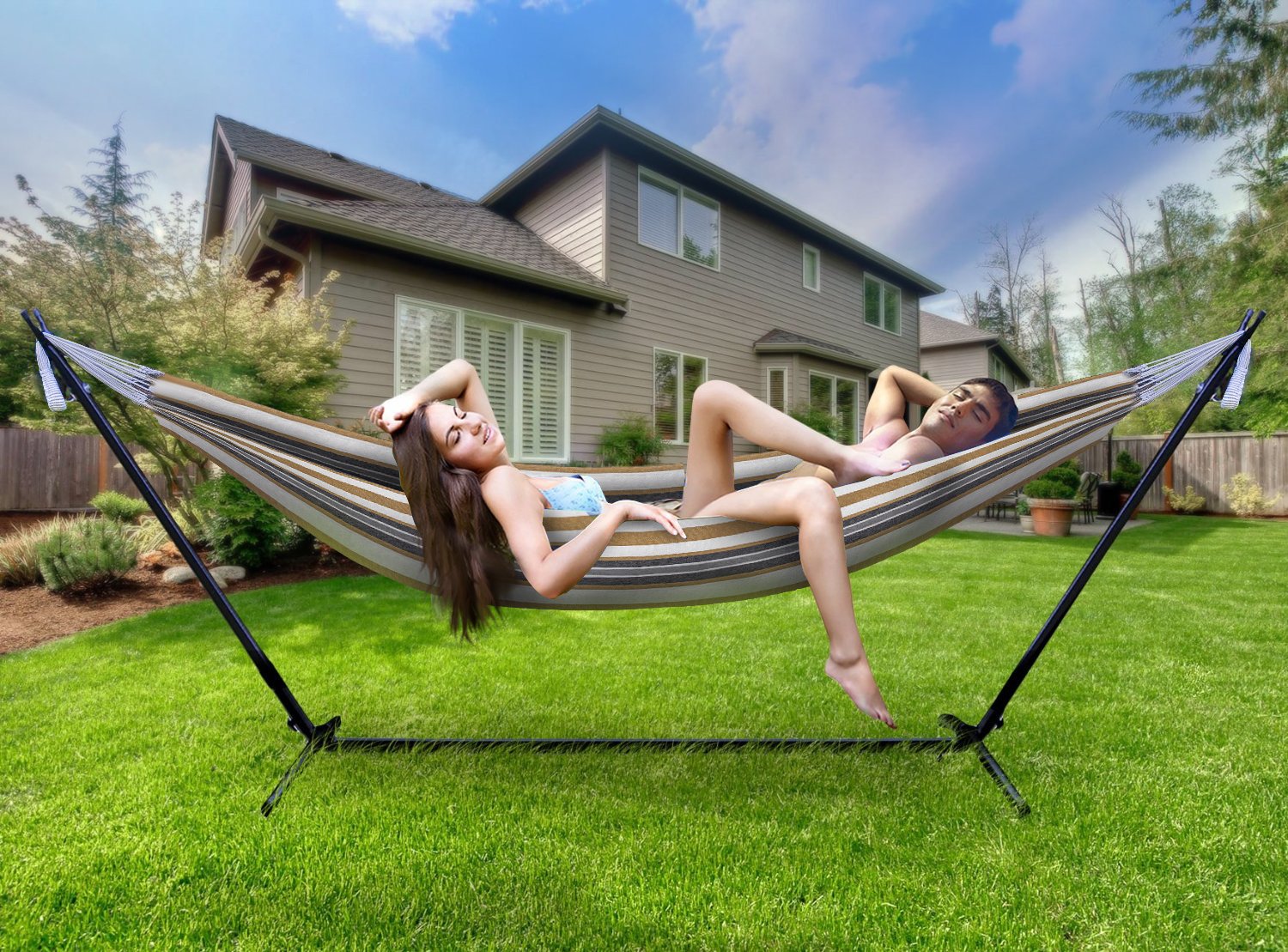 Sorbus 2-Person Premium Cotton Blend Hammock with Steel Stand - 60