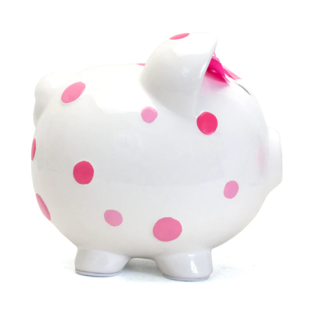 Child to Cherish Pink Multi Dot Piggy Bank - Cute Money Saving Bank for Kids, Girls & Boys - Perfect for Birthday Gifts, Allowance Tracking & Financial Education