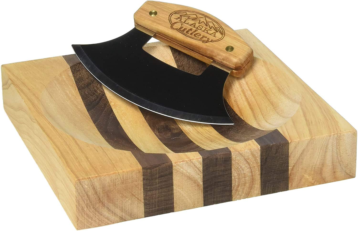 Premium Alaskan Ulu Knife Gift Set - Handcrafted Traditional Eskimo Cutting Tool with Wooden Handle - Perfect for Kitchen, Camping, and Outdoor Adventures