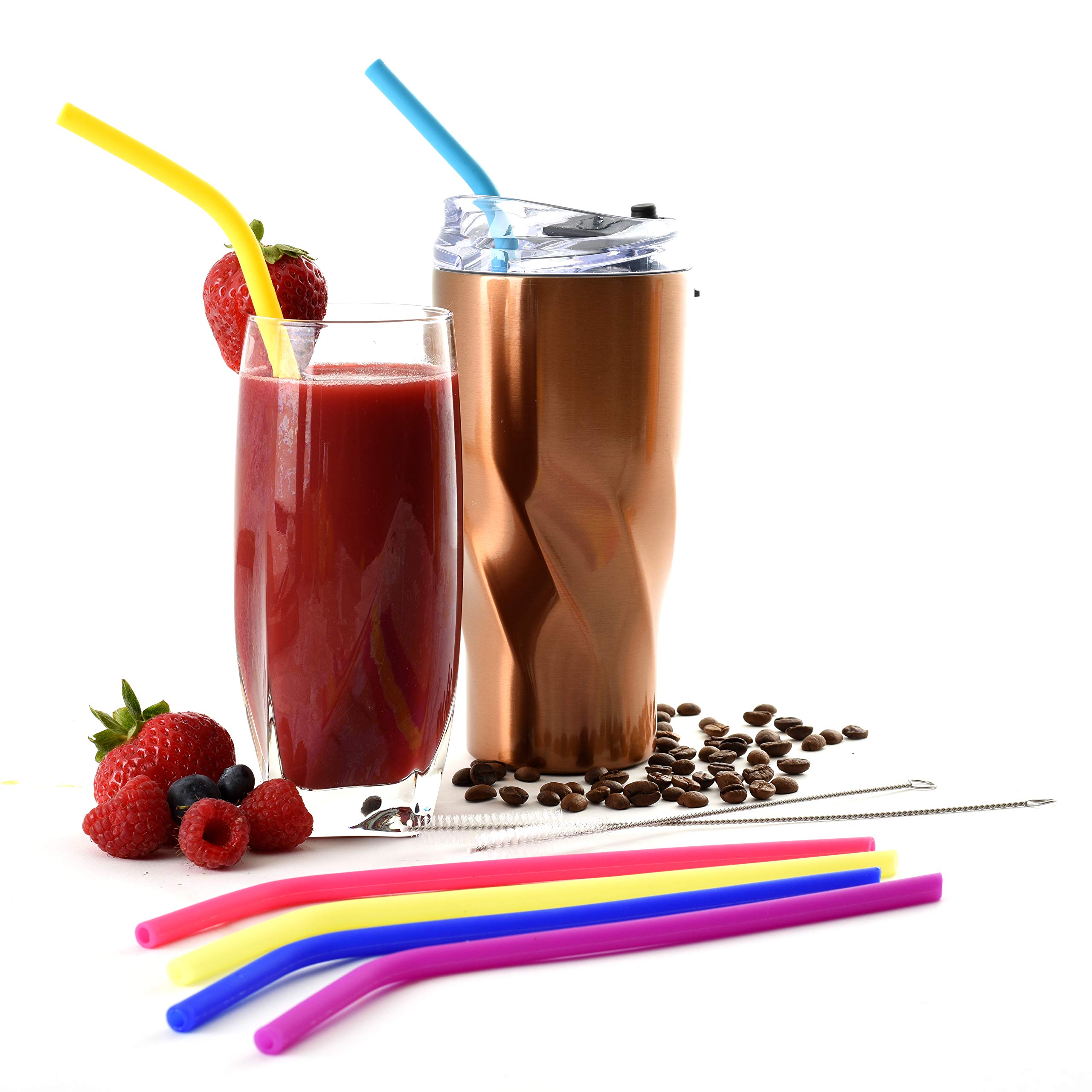 Norpro 471 Reusable Slim Silicone Drinking Straws with 2 Cleaning Brushes - Eco-Friendly, BPA-Free, Flexible & Durable for Smoothies, Iced Coffee, Cocktails & Home/Office Use