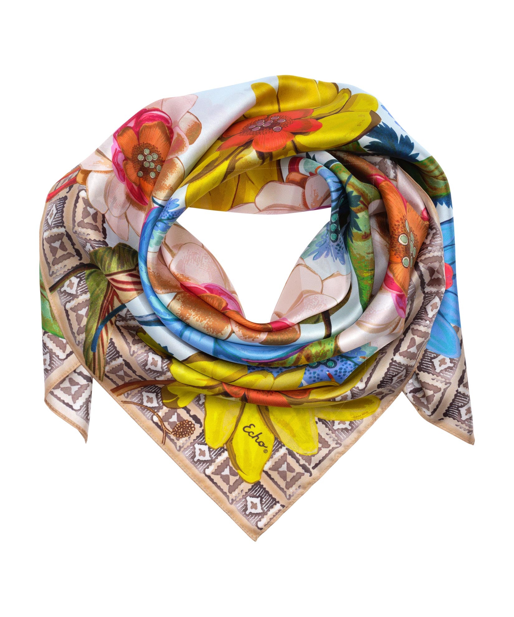 35 Inch Tropical Floral Silk Square Scarf for Women - Elegant Fashion Accessory for Spring, Summer, Beach & Travel Outfits