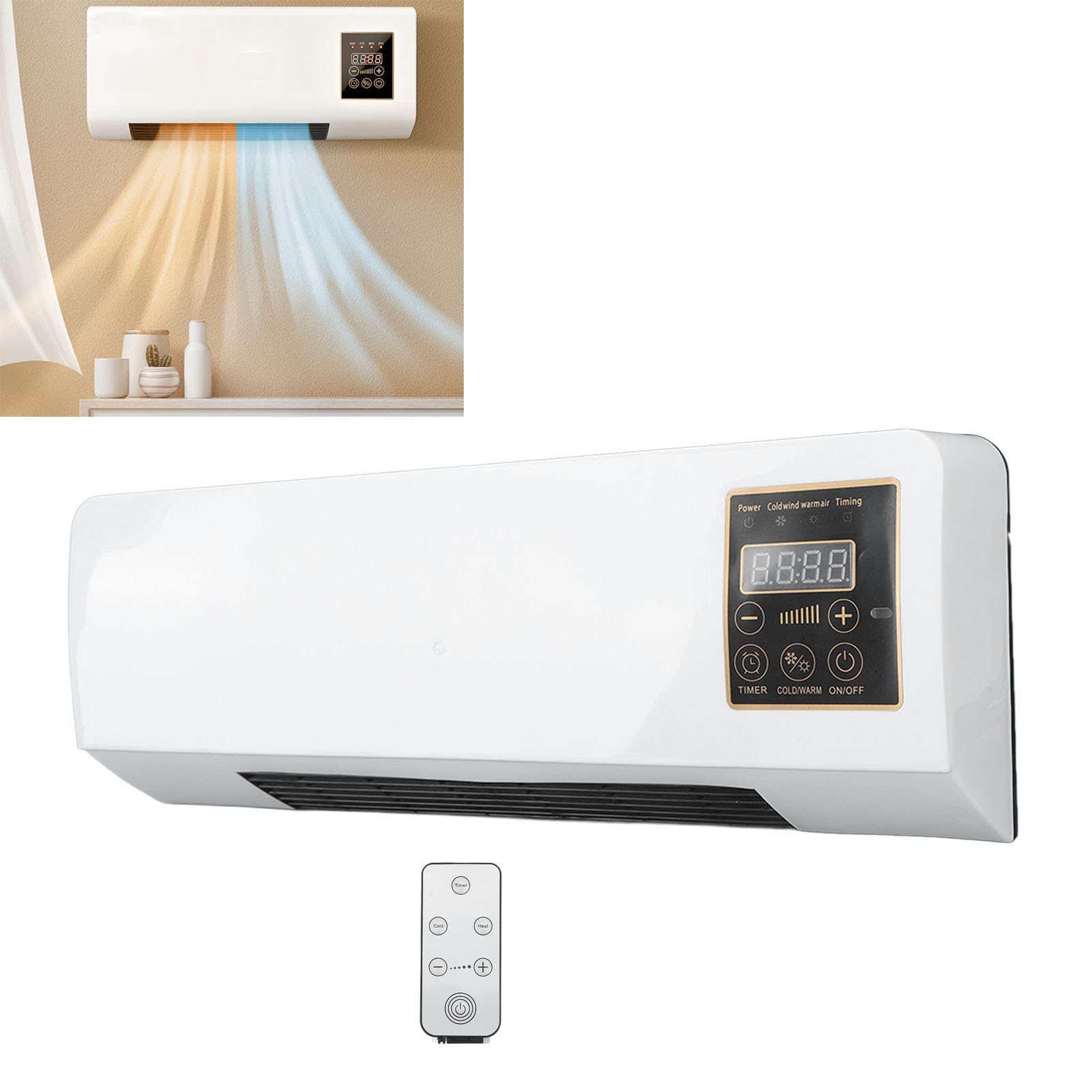 Portable Wall Mounted AC Heater Combo - Dual Function Cooling & Heating Fan for Bathroom, Bedroom, Office | Energy Efficient Small Air Conditioner with Remote Control | Perfect for Summer Cooling & Winter Warmth