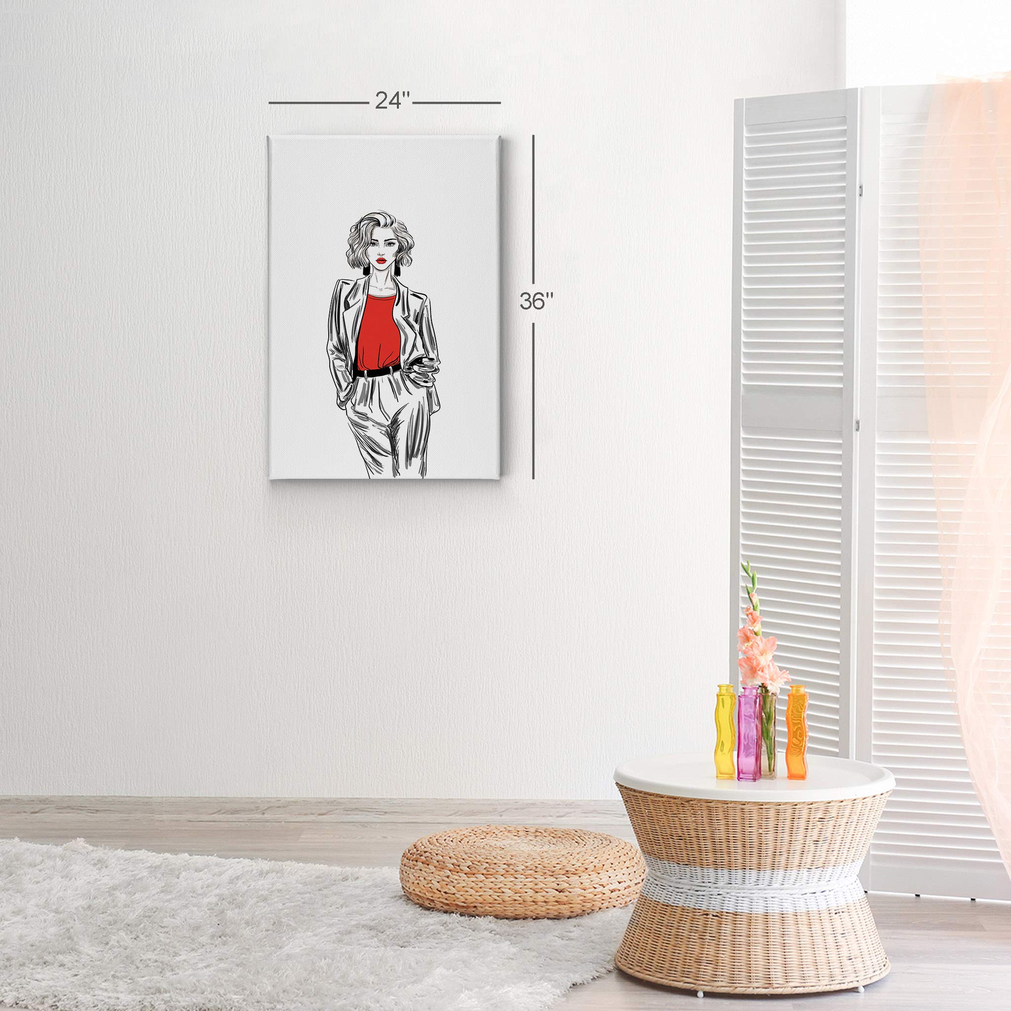 Modern Red Lips Sketch Canvas Print - Glam Fashion Wall Art for Women, Office, Bathroom, Teen Girls Room & Dorm Decor - Ready to Hang 40x30 - Perfect for Living Room, Bedroom & Home Décor