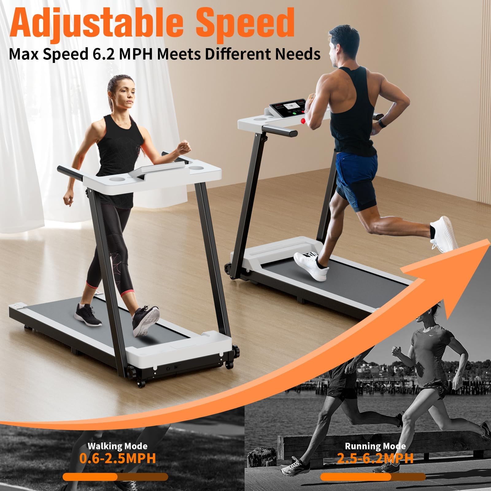 Folding Treadmill 300LBS Capacity - Compact Electric Running Machine with LED Display, 3.0HP Motor for Walking Jogging & Running - Portable Home & Office Treadmill for Small Spaces, Apartment Workouts & Indoor Cardio Training