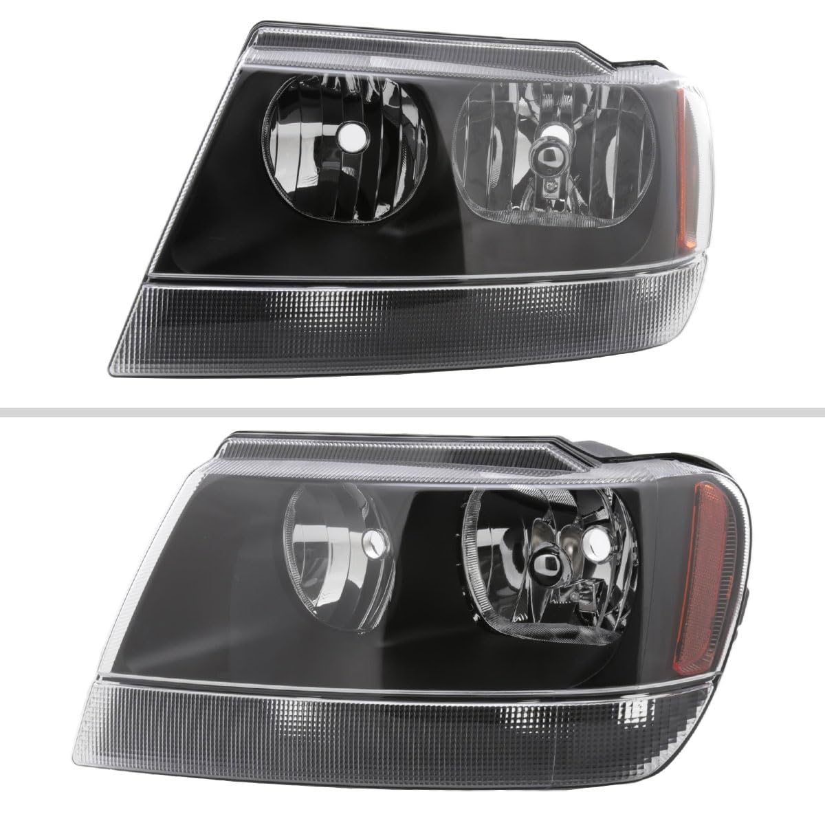 Jeep Grand Cherokee Headlights (1999-2004) - Black Replacement Headlamp Assembly Pair (Left + Right) for Improved Night Visibility & Off-Road Driving