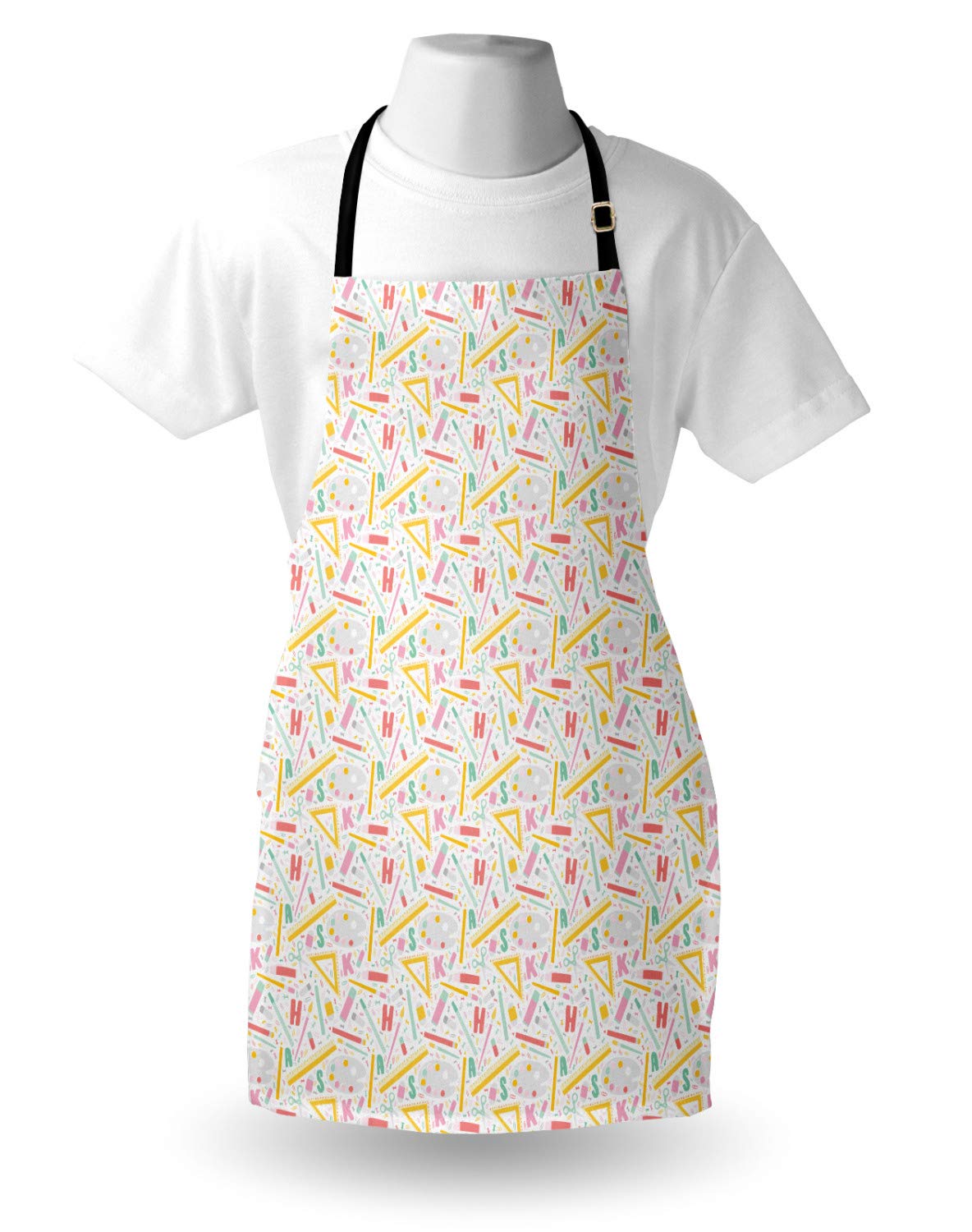 Ambesonne Science Apron for Cooking & Gardening - Unisex Adult Kitchen Bib with Adjustable Neck & Latin Alphabet Print - Multicolor Design for Labs, Baking & DIY Projects