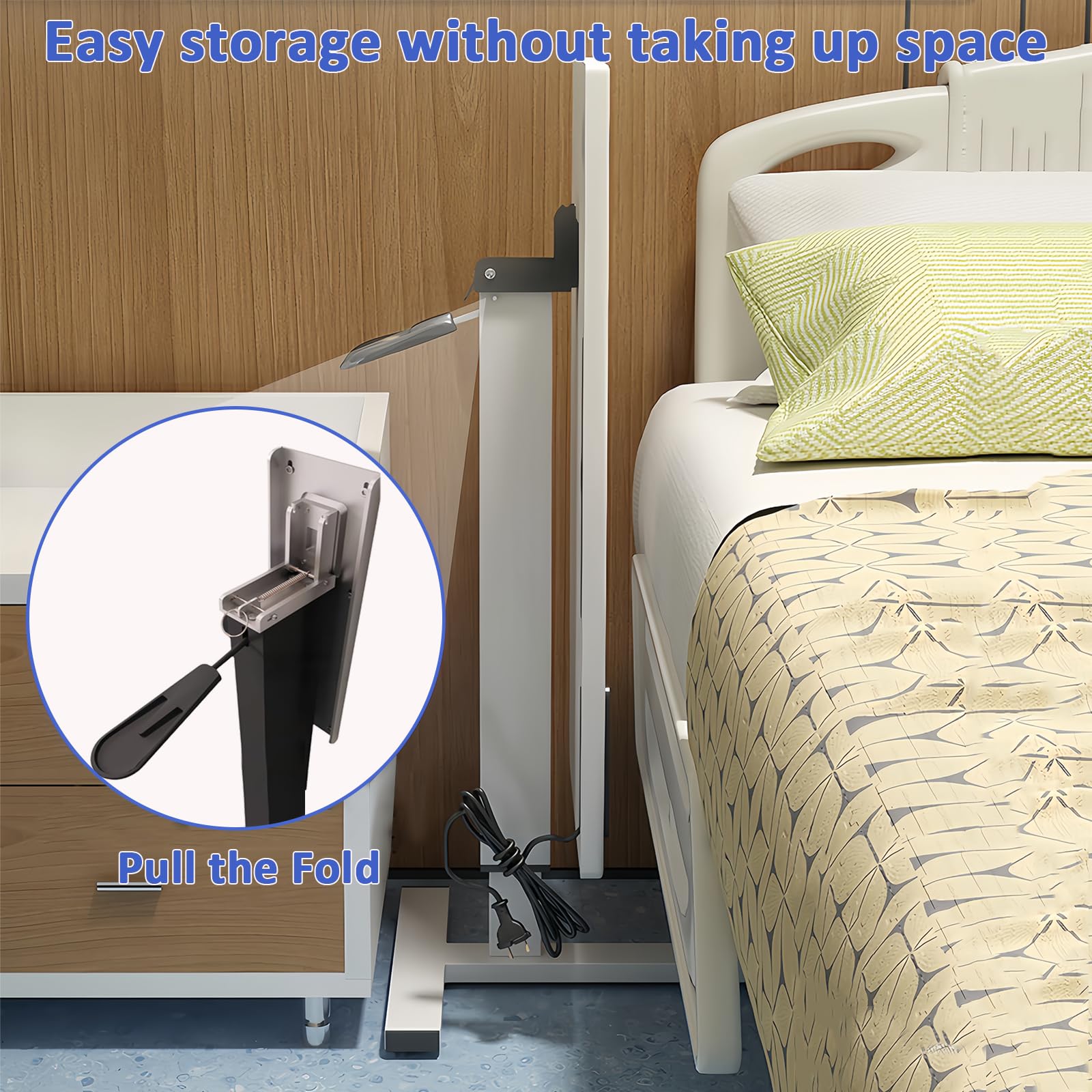 Adjustable Overbed Table with Pneumatic Lift, USB Ports & Outlets - Mobile Hospital & Home Bedside Table with Cup Holder, Laptop Slot & Hidden Wheels - Perfect for Patients, Nursing, and Home Office Use