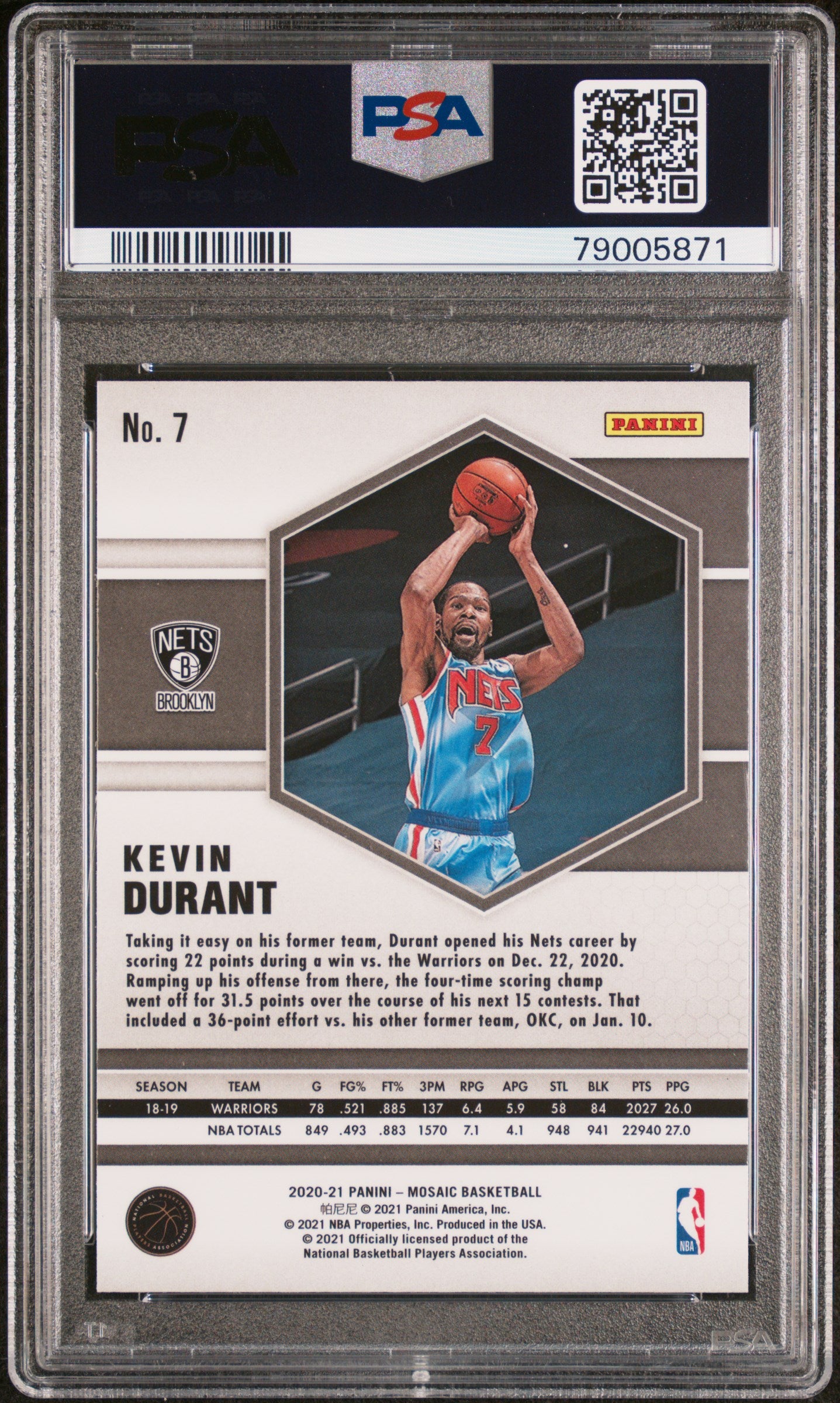 2020 Panini Mosaic Kevin Durant #7 PSA 10 Gem Mint Basketball Trading Card - Perfect for Collectors, Investors & Sports Memorabilia Enthusiasts