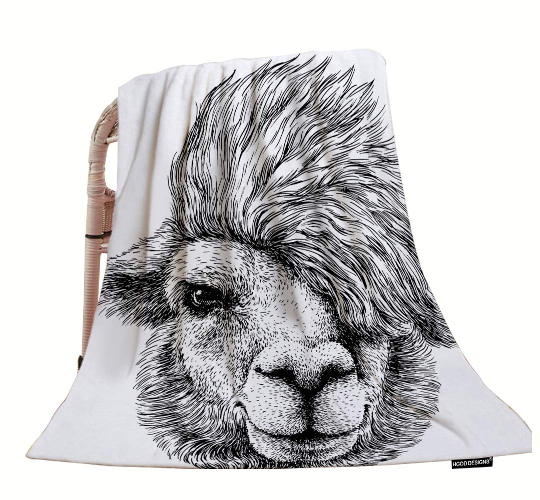 HGOD DESIGNS Black and White Llama Throw Blanket - 30