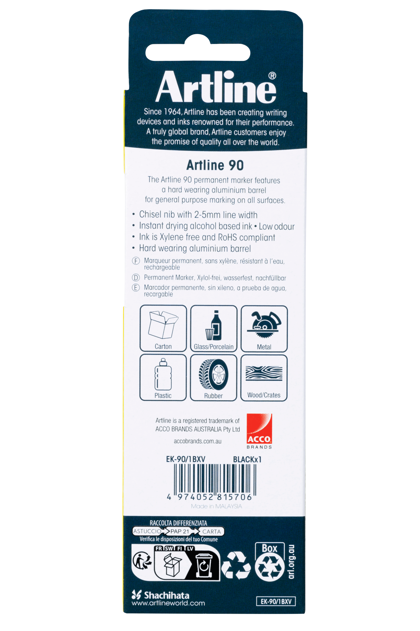 Artline 90 Permanent Marker - 5mm Chisel Tip Black Ink - Ideal for Labeling, Crafting & Office Use