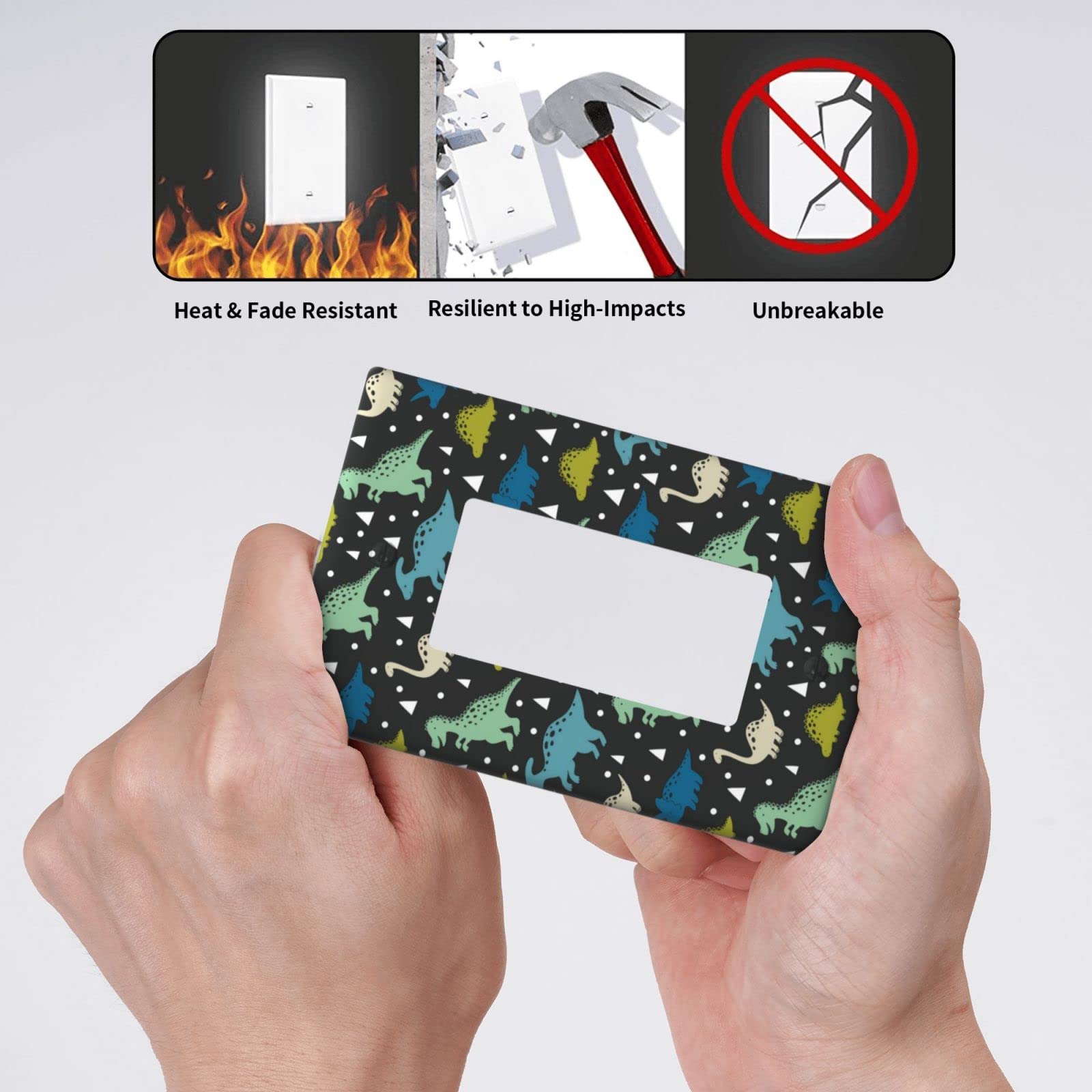 Dinosaur Themed 1-Gang Toggle Light Switch Cover Plate - Decorative Plastic Wall Plate for Electrical Outlets - Perfect for Bedroom, Bathroom & Kitchen Decor (Black)
