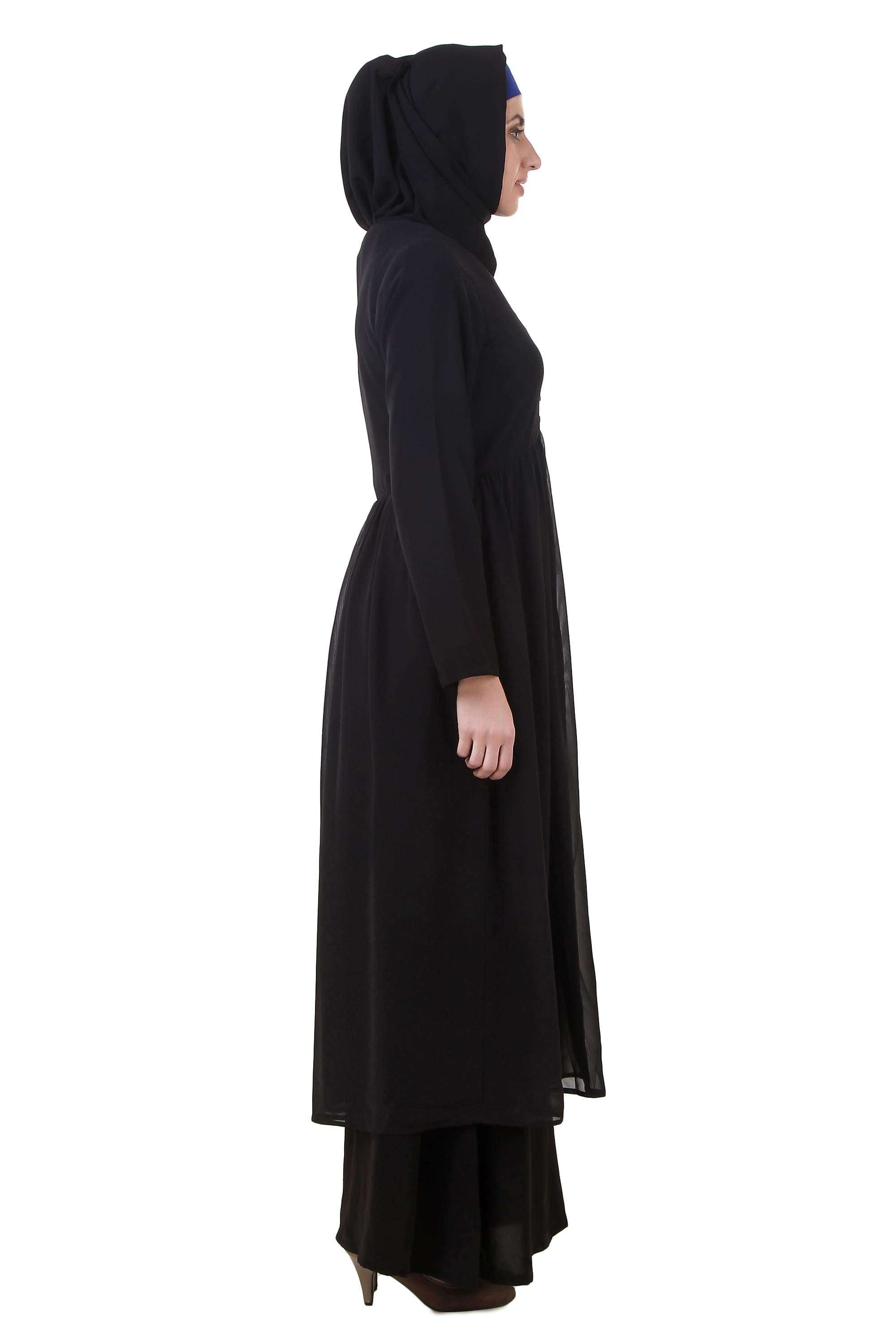 Elegant Black Nida and Georgette Abaya AY 710 - Modest Islamic Dress for Women, Perfect for Prayer, Special Occasions & Everyday Wear