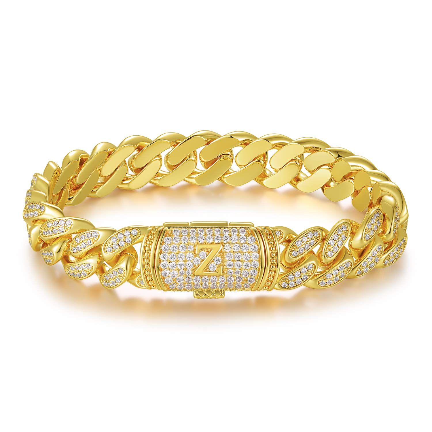 ETEVON Gold Plated Cuban Link Initial Bracelet for Men & Women - Hip Hop Jewelry Gift for Birthday, Father's Day, Husband, Boyfriend, Son - Perfect for Casual Wear, Parties & Special Occasions