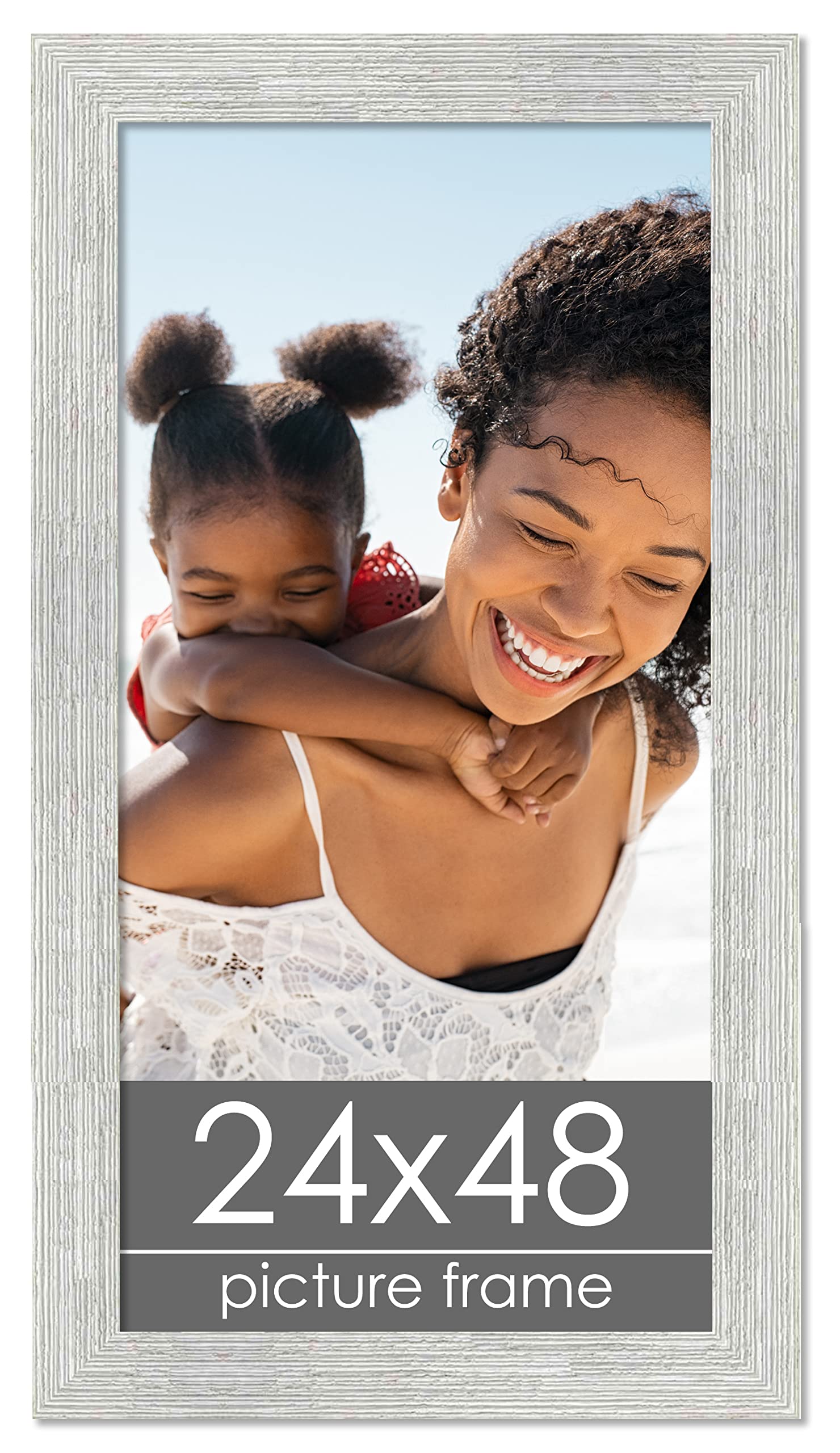 24x48 White Wash Distressed Wood Picture Frame - Solid Aged Washed Wood Photo Frame with UV Acrylic, Foam Backing & Hanging Hardware - Perfect for Posters, Artwork & Home Decor (24 x 48 Inches)