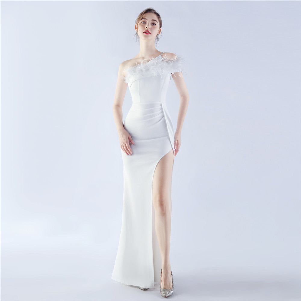 Elegant Ostrich Feather Evening Dress for Party, Dinner & Performance - Hot Trade Craft Dress #31325 | Perfect for Formal Events, Prom & Special Occasions