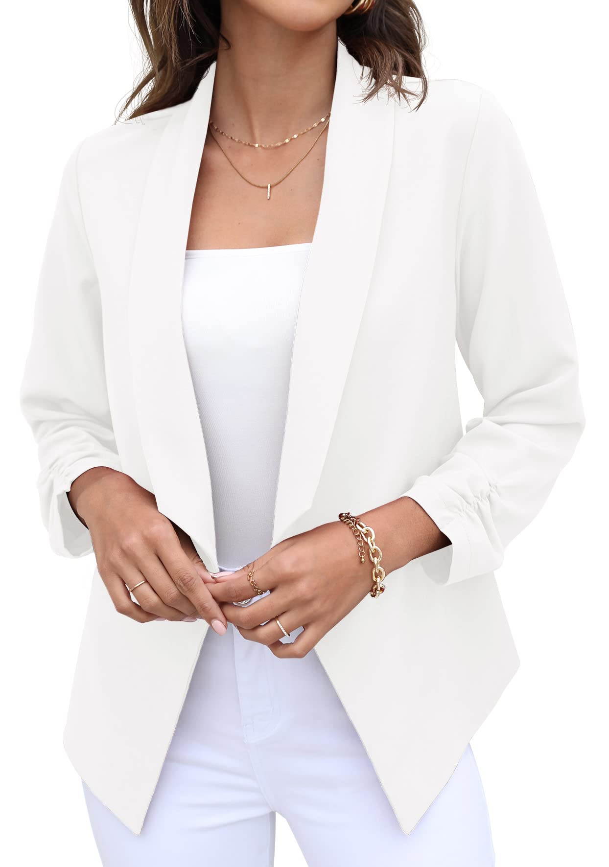 GRECERELLE Women's 3/4 Sleeve Fitted Blazer Jacket - Open Front Cardigan Style Cropped Suit for Office & Casual Wear | Perfect for Business Meetings, Work Attire & Smart Outfits