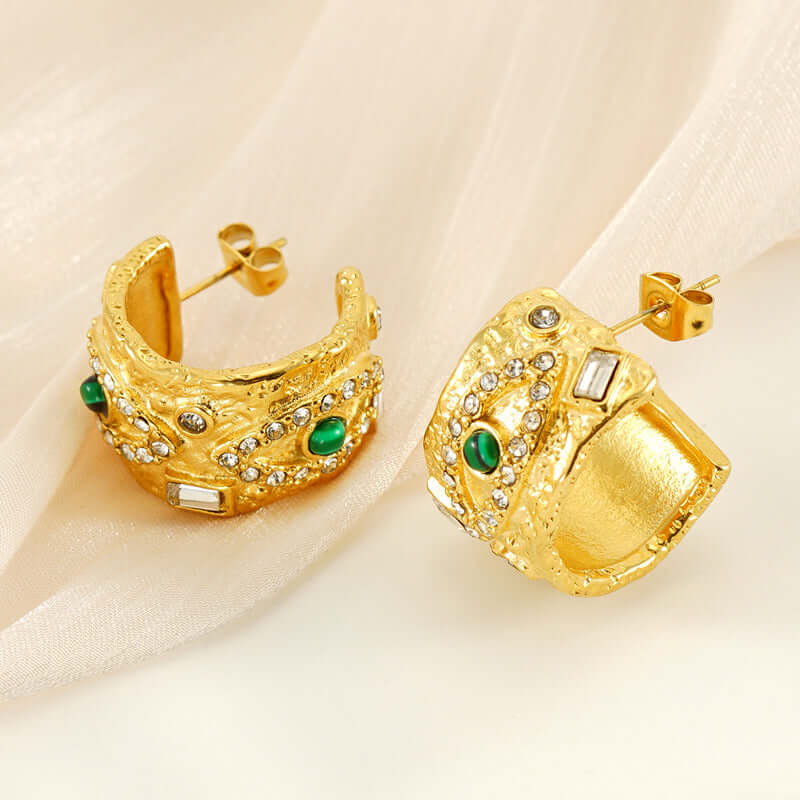 18K Gold Evil Eye Turkish Thick Huggie Hoop Earrings for Women – Stylish Protection Jewelry Gift for Birthday, Wedding, Party & Everyday Wear | JDE002