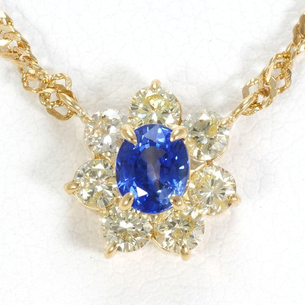 18K Yellow Gold Sapphire and Yellow Diamond Necklace for Women - Elegant Jewelry Gift for Anniversary, Wedding, or Special Occasion