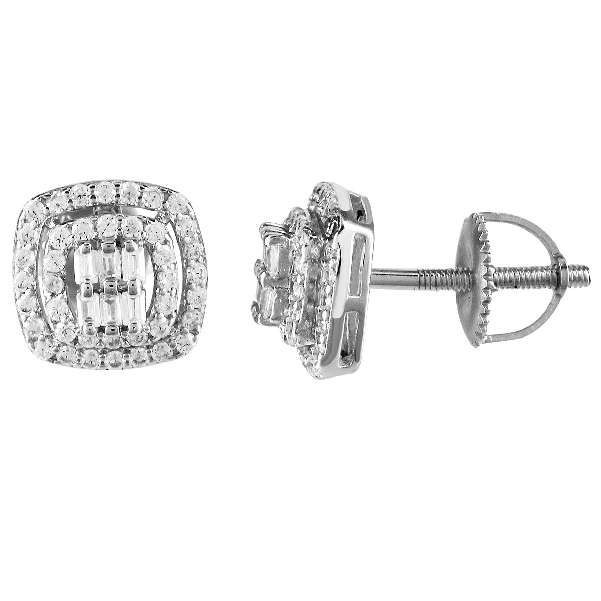 Sterling Silver Stud Earrings - Tower Style Cube Icy Baguette Design for Women | Elegant Everyday Jewelry for Work, Party & Special Occasions