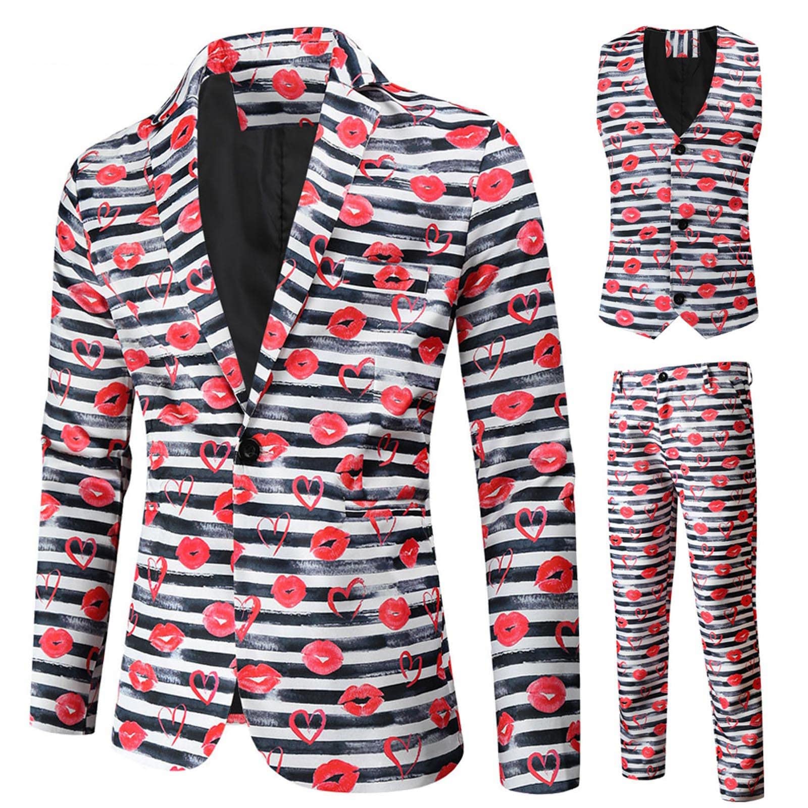 Men's Stylish Casual 3-Piece Suit Set - Printed Double Breasted Coat, Button Vest & Pants | Soft Comfort Fit for Business, Weddings & Formal Events