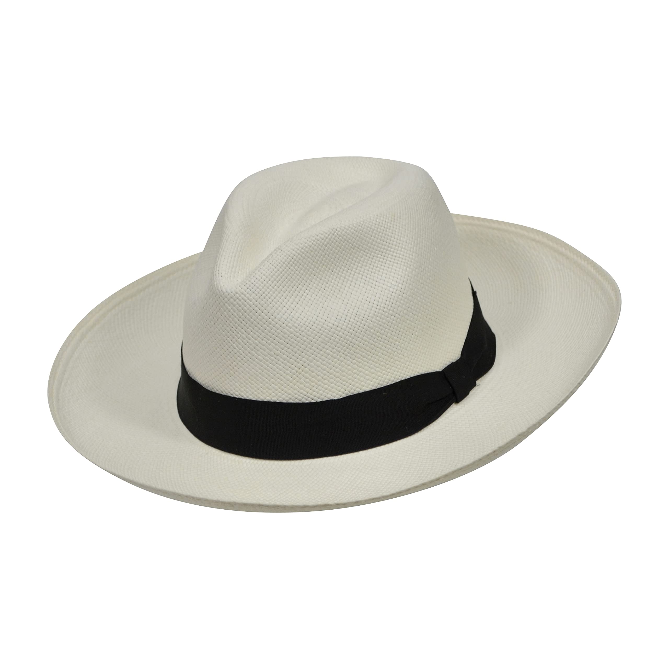 Classic Wide Brim Fedora Hat with Black Band - Genuine Toquilla Straw Handwoven in Ecuador - Authentic Panama Hat with Gift Box - Perfect for Summer, Beach, and Outdoor Events