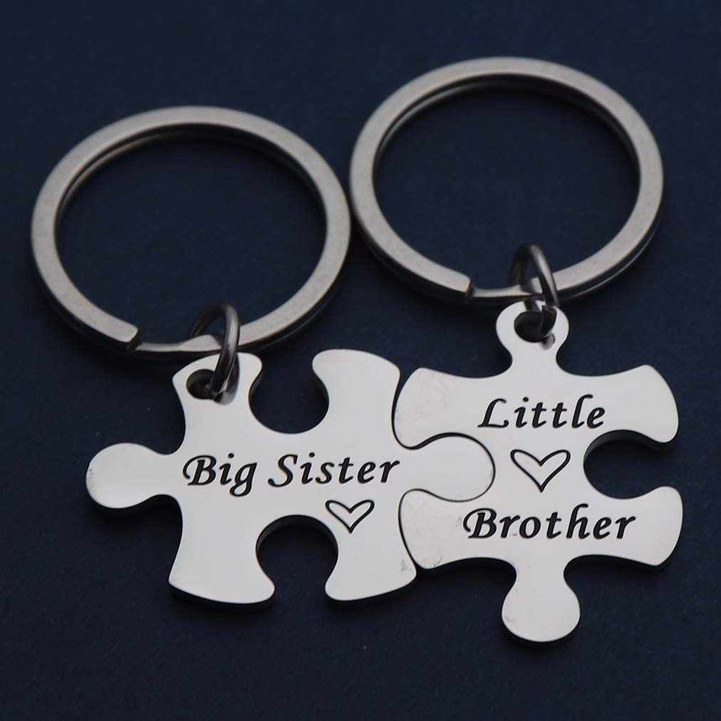 Beeshion Sibling Keychain Set - Big Brother & Little Sister Puzzle Keychain Gift for Family Jewelry | Perfect for Birthdays, Anniversaries & Sibling Appreciation