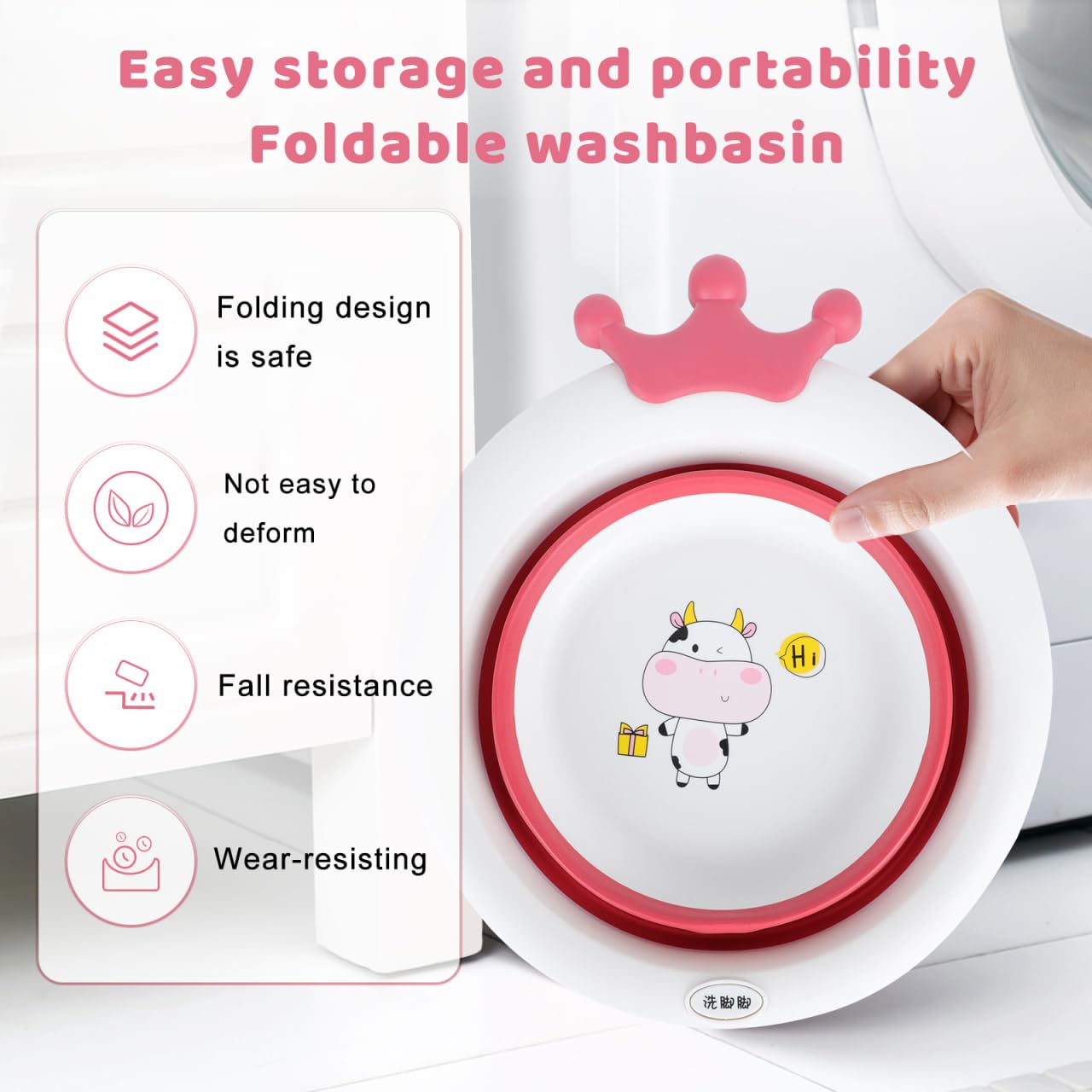 Portable Collapsible Baby Wash Basin - Foldable Toddler Sink for Camping, Travel & Home Use | Red Plastic Washbowl for Baby Face Washing, Bathing & Household Chores