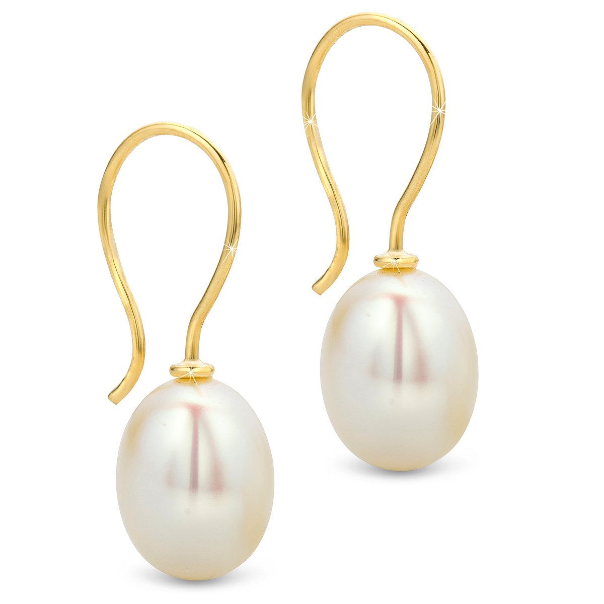 Orovi 9K 375 Yellow Gold Pearl Drop Earrings for Women | 8mm White Freshwater Pearls | Hypoallergenic Handmade Jewelry | Perfect for Weddings, Parties & Special Occasions