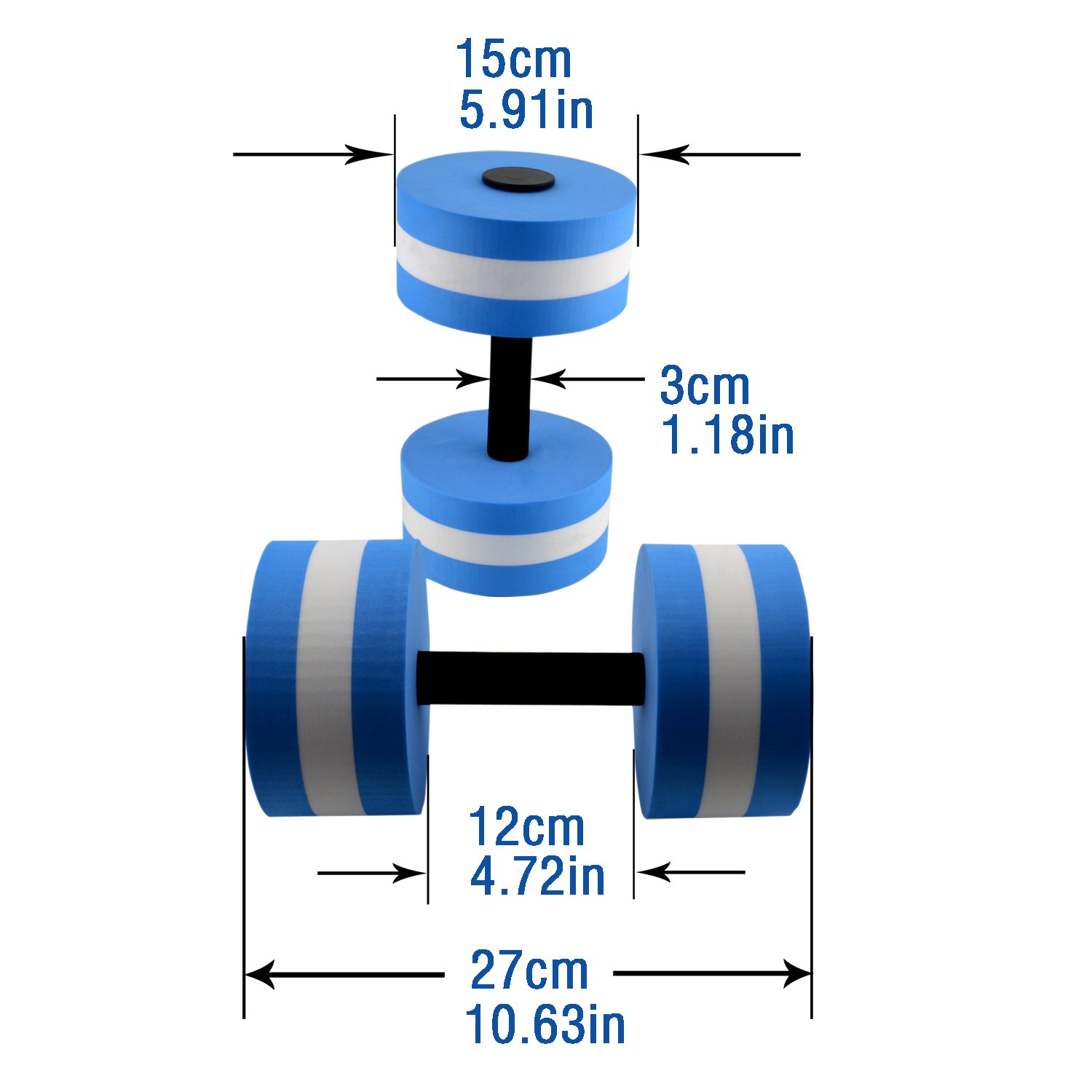 Water Aerobic Exercise Foam Dumbbells - 1 Pair Pool Resistance Training Equipment for Weight Loss & Fitness (Blue with Carry Bag) - Perfect for Swimming Pool Workouts, Aqua Aerobics & Water Therapy