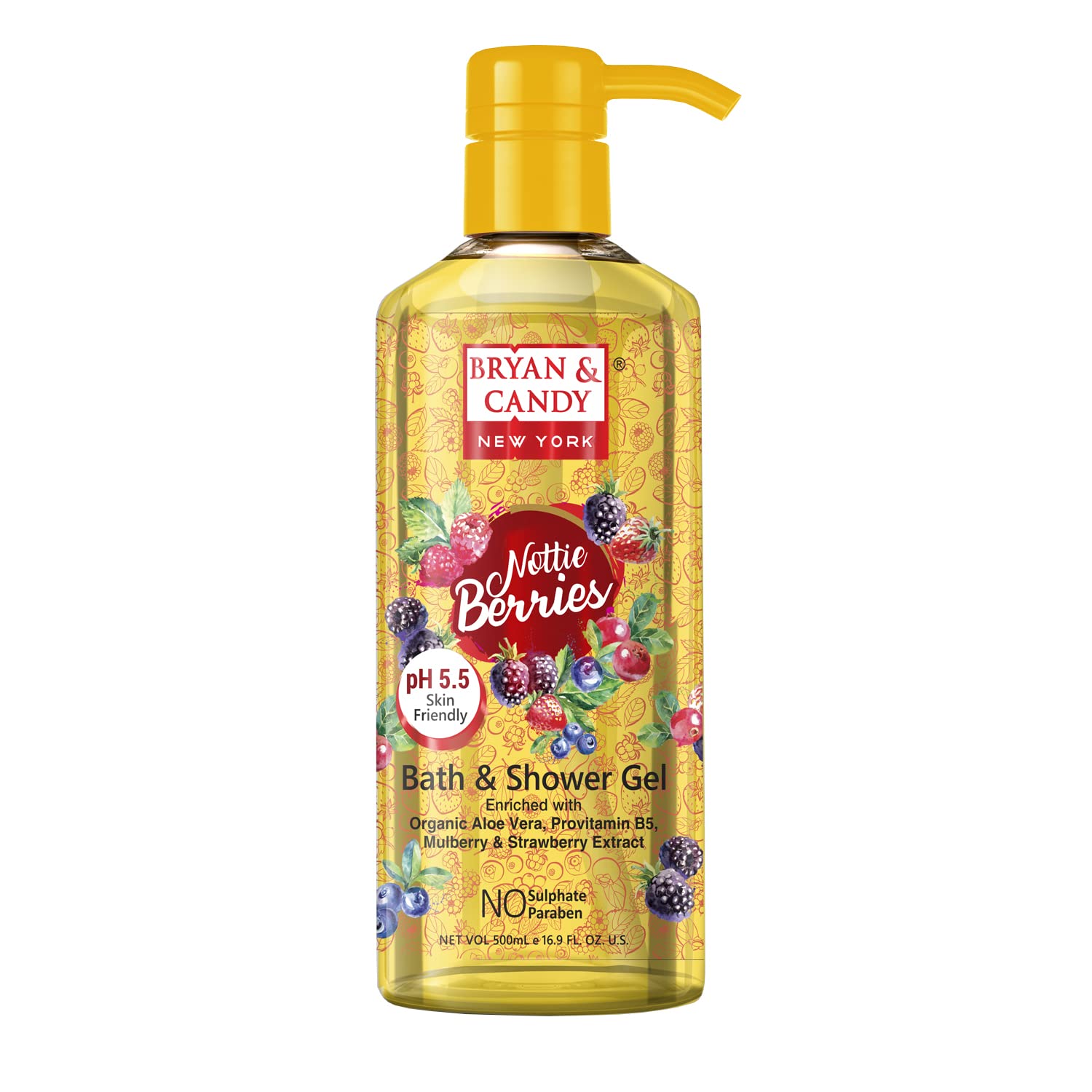 Bryan & Candy Aloe Vera Shower Gel - Gentle Moisturizing Body Wash for Soft Skin | 500ml Nottie Berries Scent | Perfect for Daily Hydration & Relaxing Bath Time