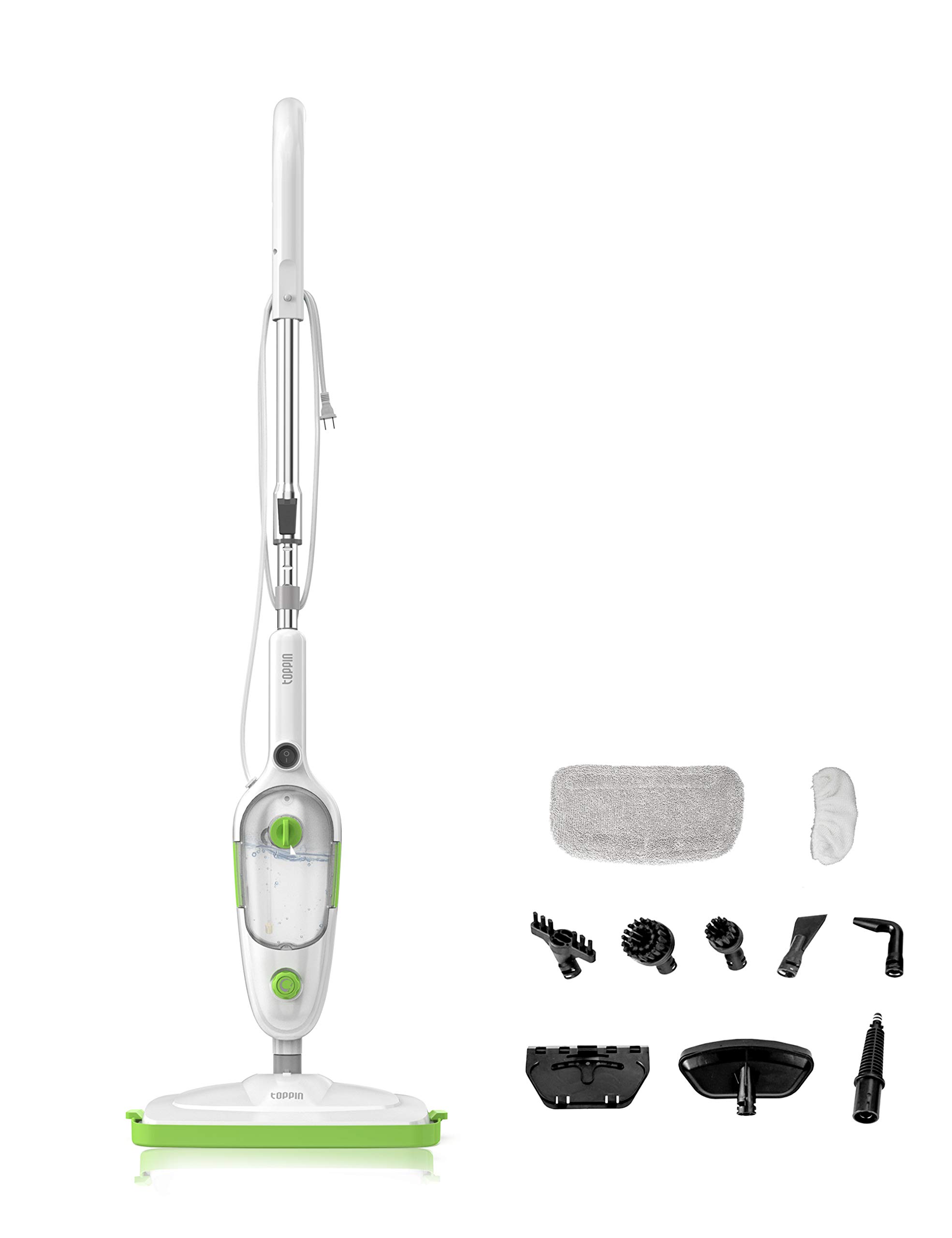 TOPPIN 10-in-1 Steam Mop with Detachable Handheld Cleaner - 450ml Water Tank, Adjustable Steam, 23ft Cord & 2 Pads for Hardwood Floors, Tile, Carpet - Perfect for Home Deep Cleaning, Pet Hair Removal & Sanitizing Surfaces