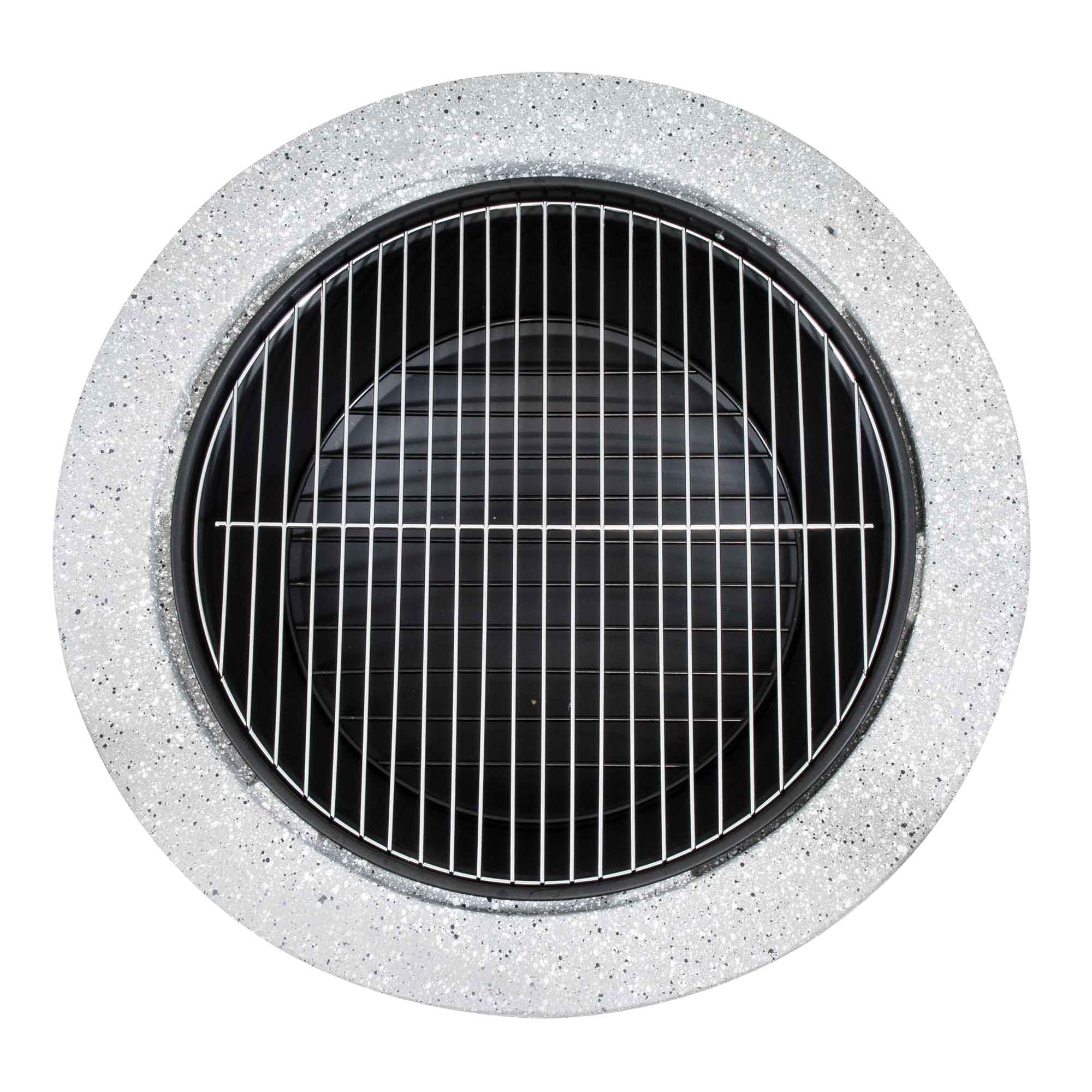 Round 75cm Magnesium Oxide Fire Pit with BBQ Grill & Safety Mesh Screen - Light Grey Outdoor Fireplace for Backyard, Patio, and Camping (DG190)