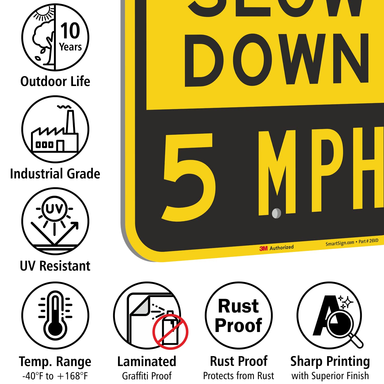 SmartSign 18 x 12 Inch 'Speed Bump - Slow Down, 5 MPH' Reflective Aluminum Road Sign - 63 Mil Thick, 3M Laminated Engineer Grade, Black/Silver/Yellow - Made in USA - Perfect for Parking Lots, School Zones & Construction Areas