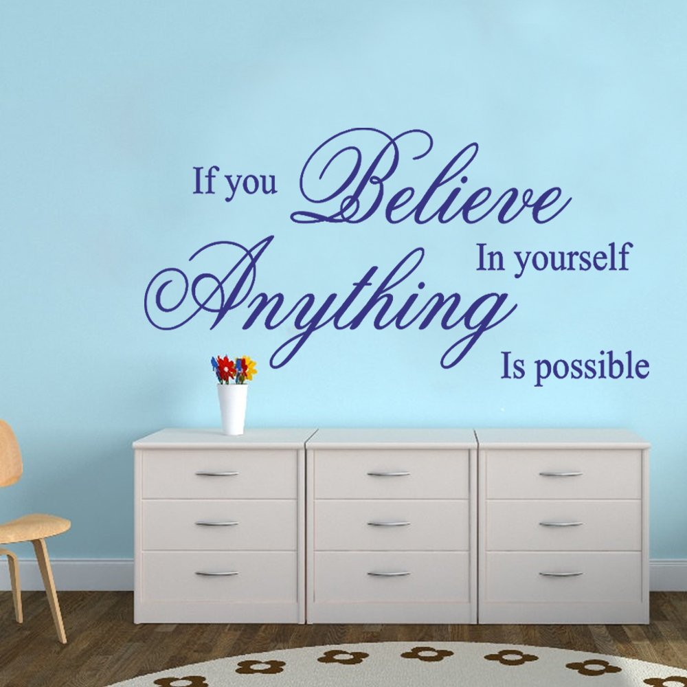 Inspirational Wall Decals - 'If You Believe In Yourself Anything Is Possible' Vinyl Quote Stickers for Home Office Decor, White Small Size, Perfect for Bedroom, Living Room & Nursery Wall Art
