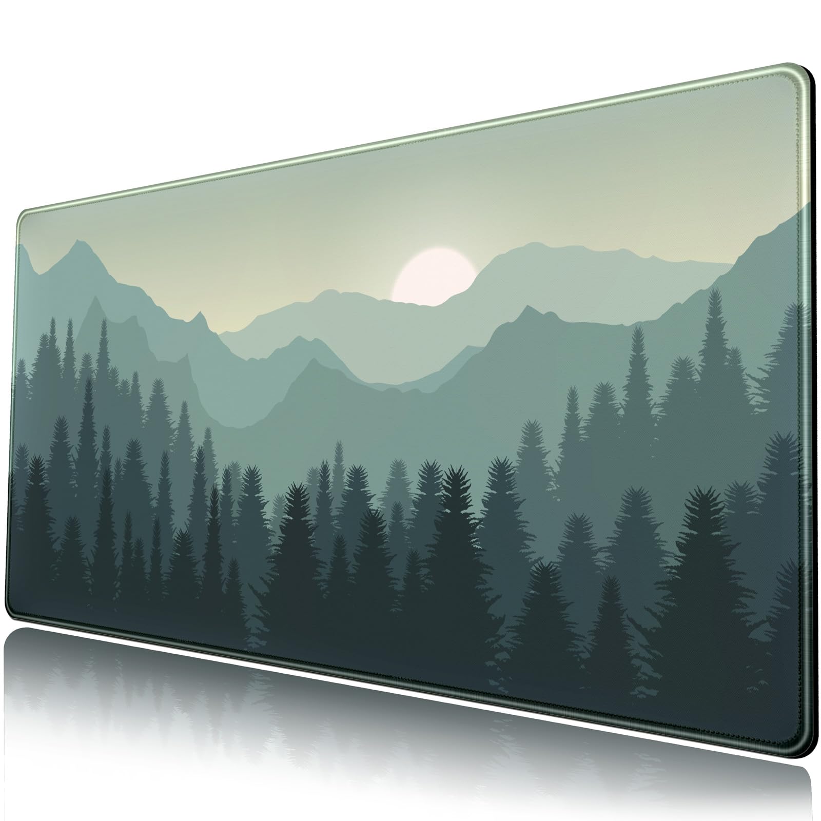 XXL Forest Green Gaming Mouse Pad - 31.5x15.7 Inch Extended Desk Mat with Sunset Mountains Landscape for Keyboard & Computer | Perfect for Office, Gaming & Home Workspace