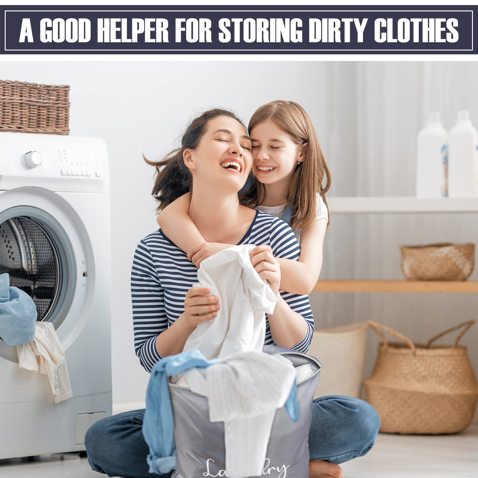 4 Pack Waterproof Laundry Bags for Travel - Reusable Wet/Dirty Clothes Organizer (12x14 & 17x22 Inch) - Machine Washable Storage Hamper for Camping, Gym, Dorm & Vacation - Gray & Black Travel Accessories