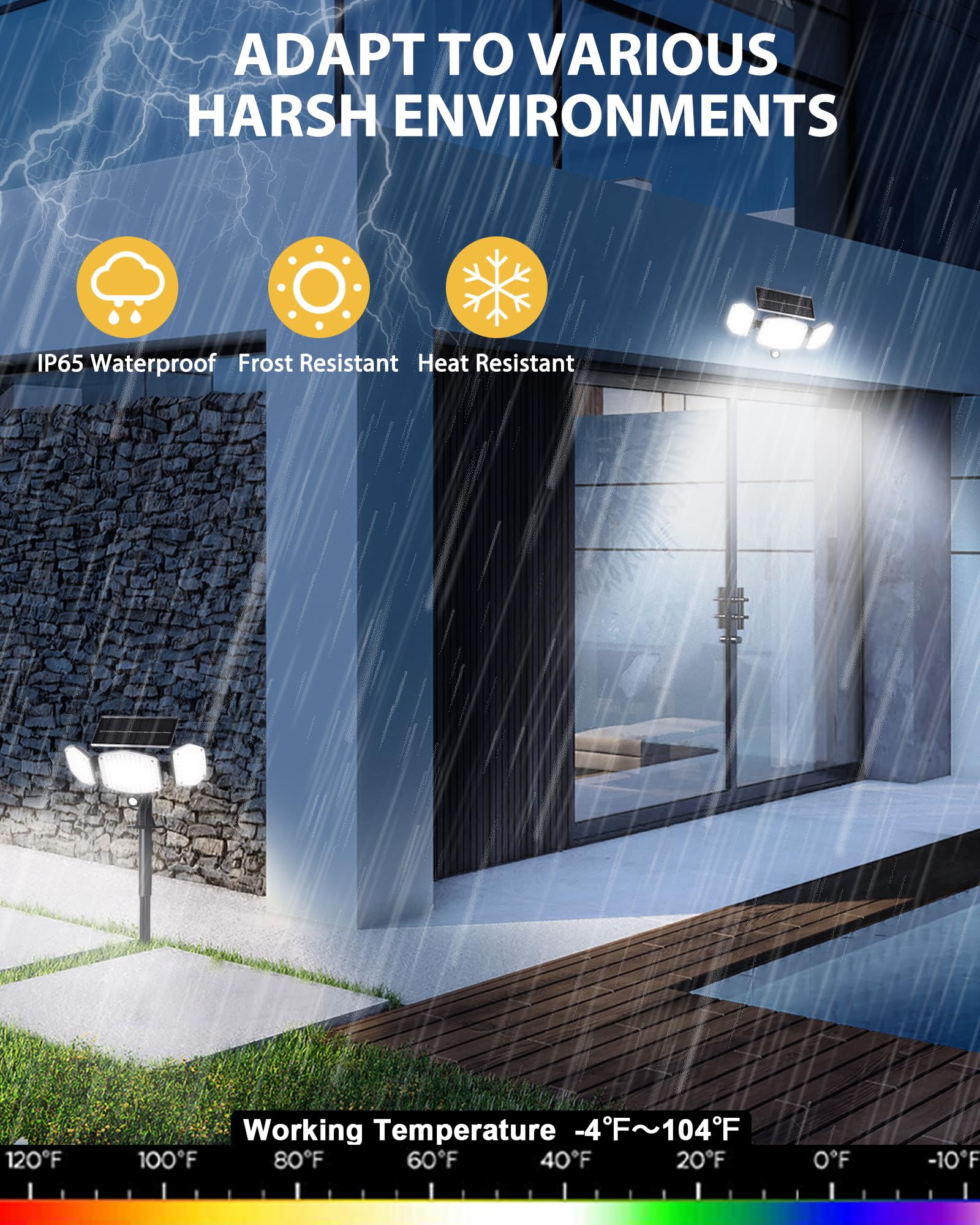 208 LED Solar Flood Lights Outdoor with Stakes - Motion Sensor Security Lights for Yard, Garden, Garage - Waterproof & Wireless (3 Pack) - Perfect for Pathway Lighting, Backyard Security & Landscape Illumination