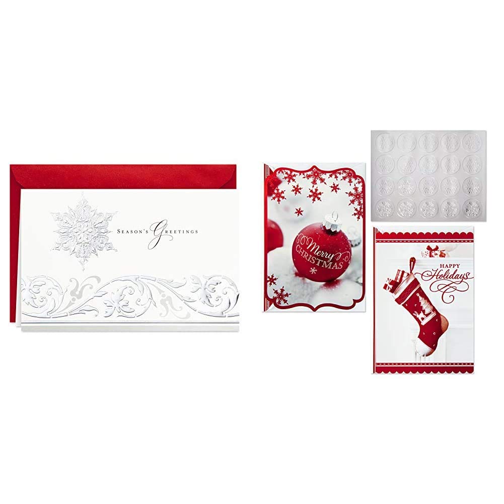Hallmark Holiday Greeting Cards Set - 40 Christmas Cards with Envelopes (Snowflake & Ornament Designs) - Festive Season's Greetings Cards for Family, Friends & Coworkers - Perfect for Holiday Mailings, Office Exchanges & Home Decor