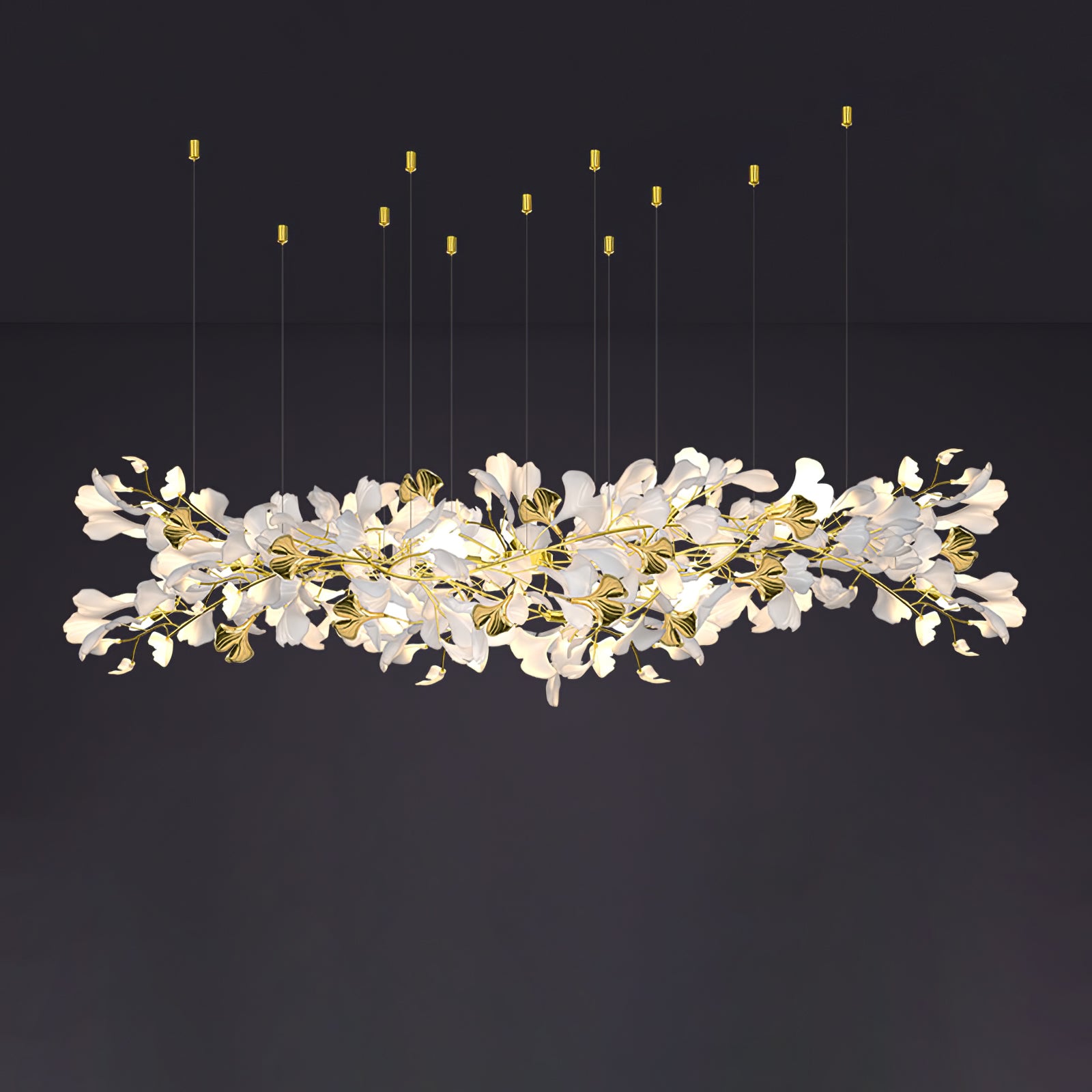 Elegant Ginkgo Leaf Chandelier - Modern Gold Crystal Ceiling Light Fixture for Dining Room, Living Room & Bedroom Decor