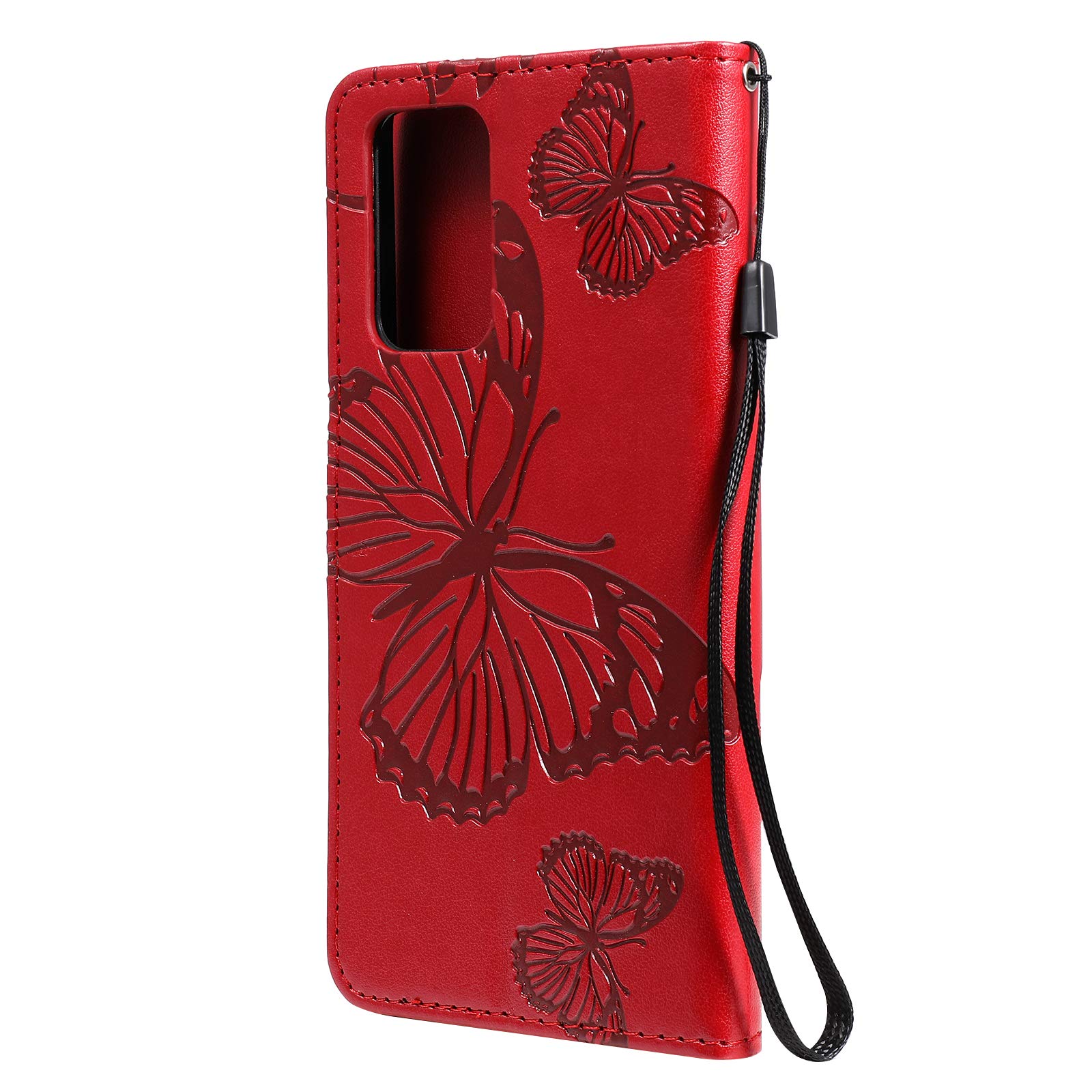 Premium PU Leather Wallet Case for iPhone 12 Pro Max - Embossed Butterfly Design with Credit Card Holder & Kickstand | Flip Folio Cover | Perfect for Business, Travel & Everyday Use (Red)