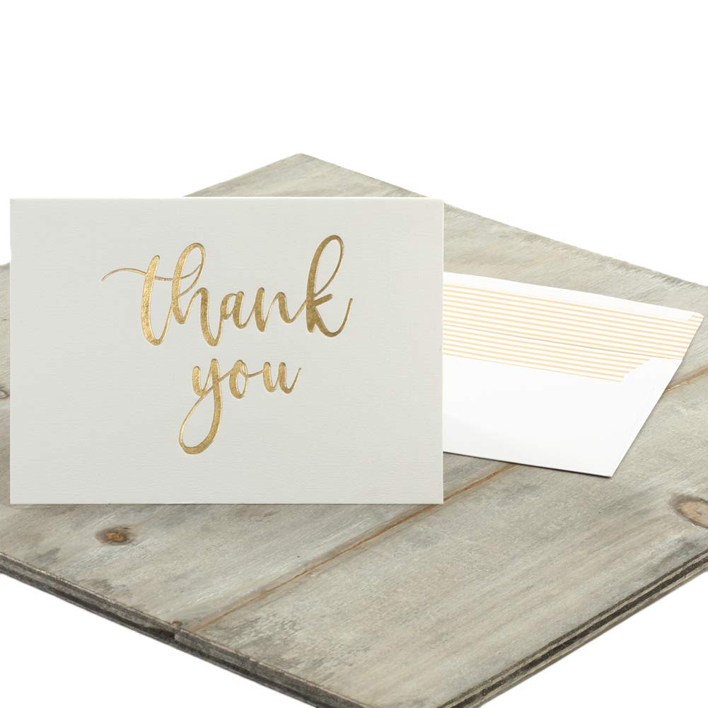 Premium Gold Foil Thank You Cards with Envelopes - 50-Pack Embossed Letterpress Stationery for Baby Showers, Weddings & Special Occasions - Elegant Calligraphy Note Cards for Gifts & Appreciation