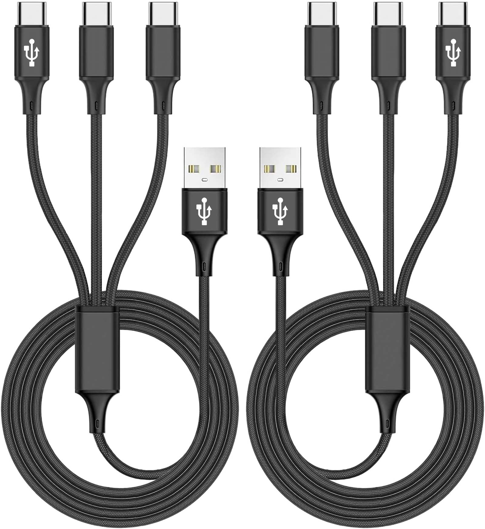 6.6FT 2-Pack Multi USB C Cable - Fast Charging 3-in-1 Splitter for iPhone 15 Pro/Pro Max/Plus, iPad Air/Pro, Samsung Galaxy S24/S23, PS5 - Charge 3 Devices Simultaneously | Perfect for Home, Office & Travel Charging