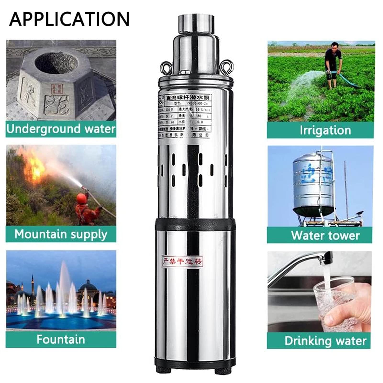 200W Deep Well Water Pump, 24V DC Submersible Solar Powered Pump with 10m (32.8ft) Cable - 1.2 m³/h Max Flow, 196ft (60m) Max Head, Stainless Steel Design - Perfect for Off-Grid Homes, Farms, Irrigation & Solar Water Systems