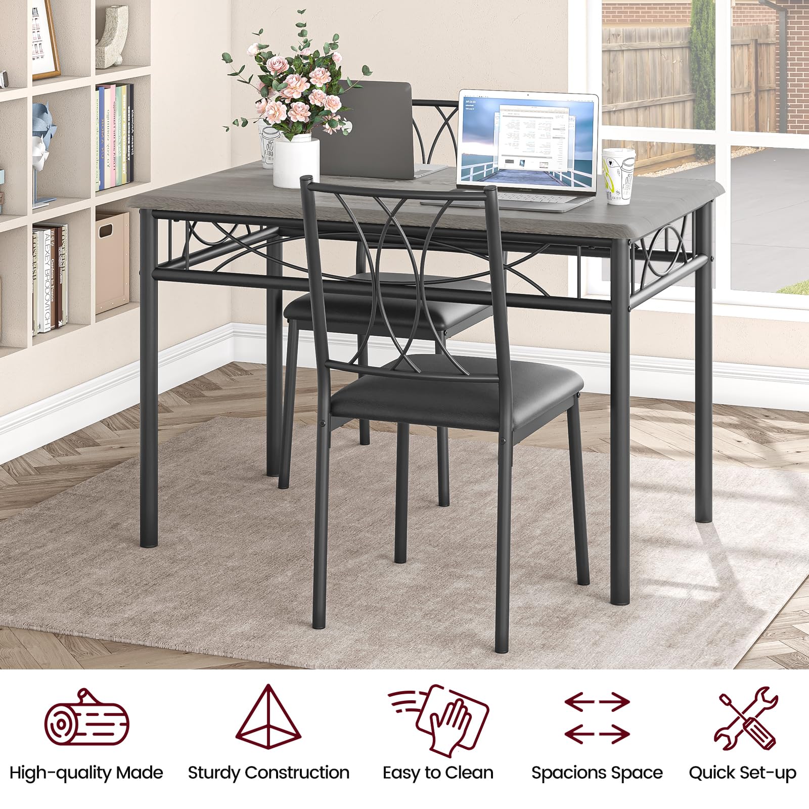 **4-Piece Rustic Grey Dining Table Set with Upholstered Chairs - Perfect for Small Spaces, Apartments & Breakfast Nooks | Kitchen & Dining Room Furniture**