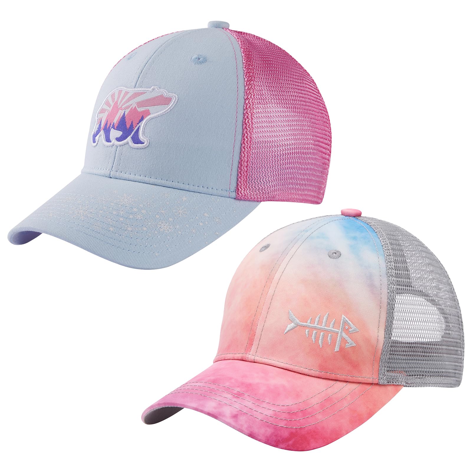 BASSDASH Kids & Youth Fishing Sun Hat - Adjustable Mesh Back Baseball Cap for Boys, Girls & Toddlers - UV Protection & Breathable Design - Perfect for Outdoor Activities, Fishing, Beach & Summer Play (2 Pack)