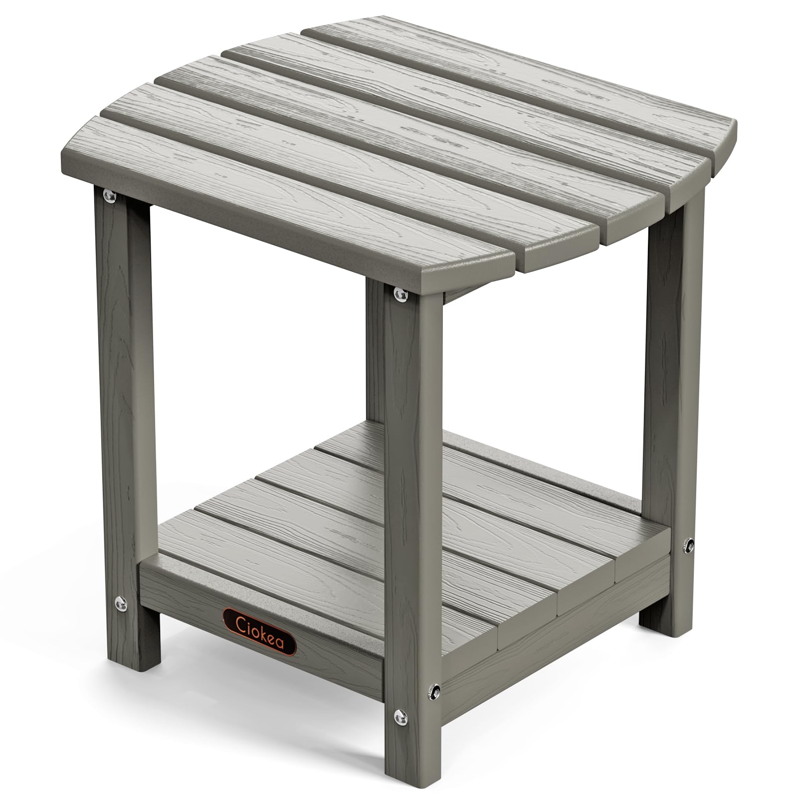 Ciokea 2-Tier Outdoor Side Table - Weather Resistant Adirondack Patio End Table for Pool, Porch & Garden - Sturdy Modern Grey Accent Table for Drinks, Books & Decor