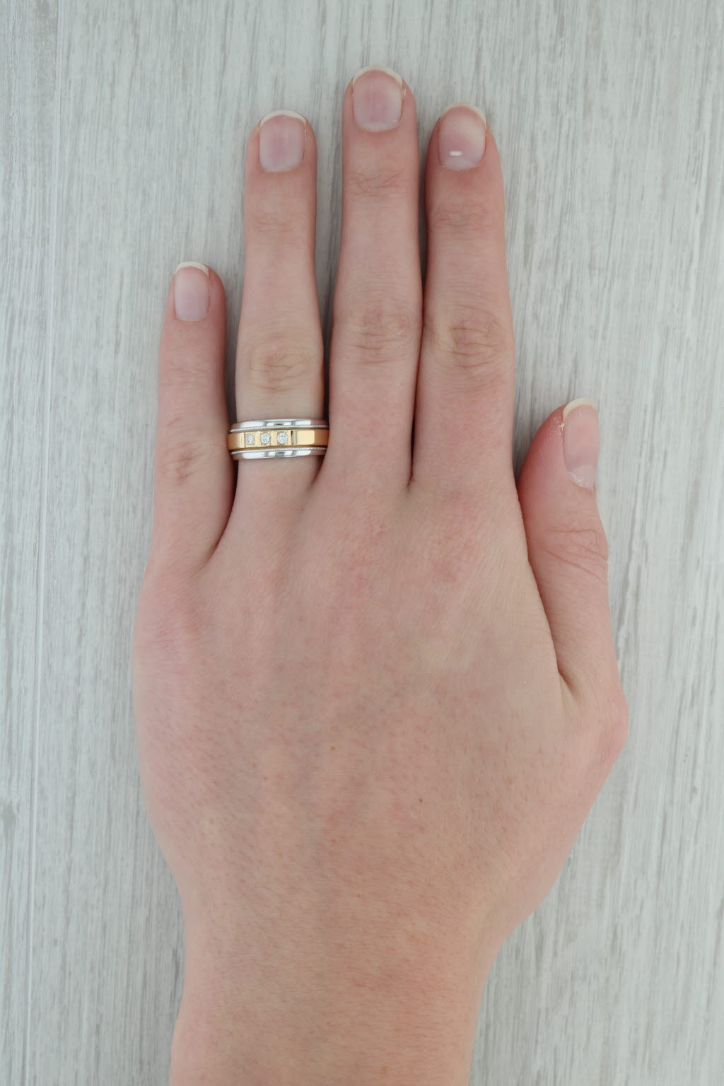 0.12ctw Diamond Wedding Ring 14k Yellow & White Gold Stackable Band Size 7.5 - Perfect for Bridal Sets, Anniversary Gifts & Everyday Elegance