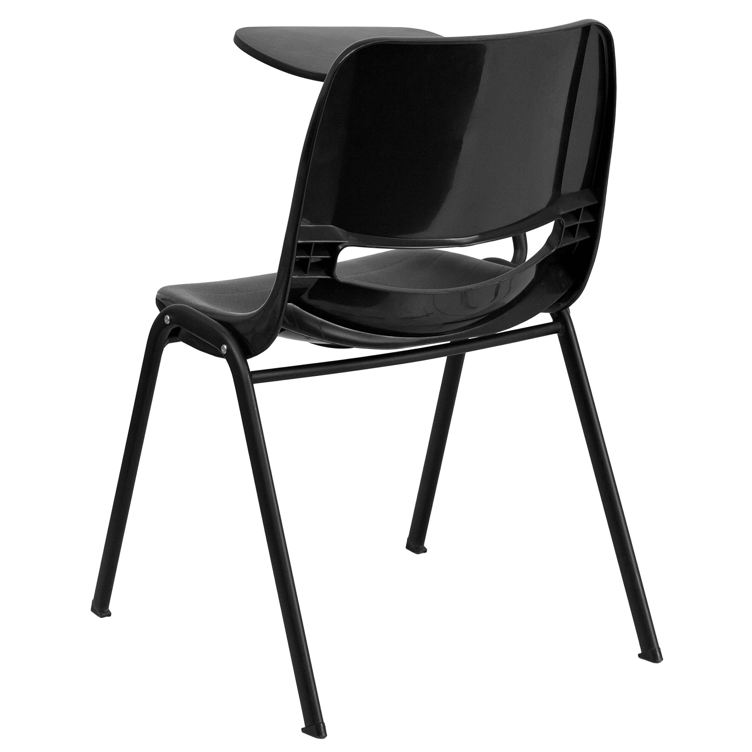 Emma & Oliver Black Ergonomic Shell Chair with Left-Handed Flip-Up Tablet Arm - Office Desk Chair for Home & Workspace - Perfect for Studying, Gaming, and Remote Work