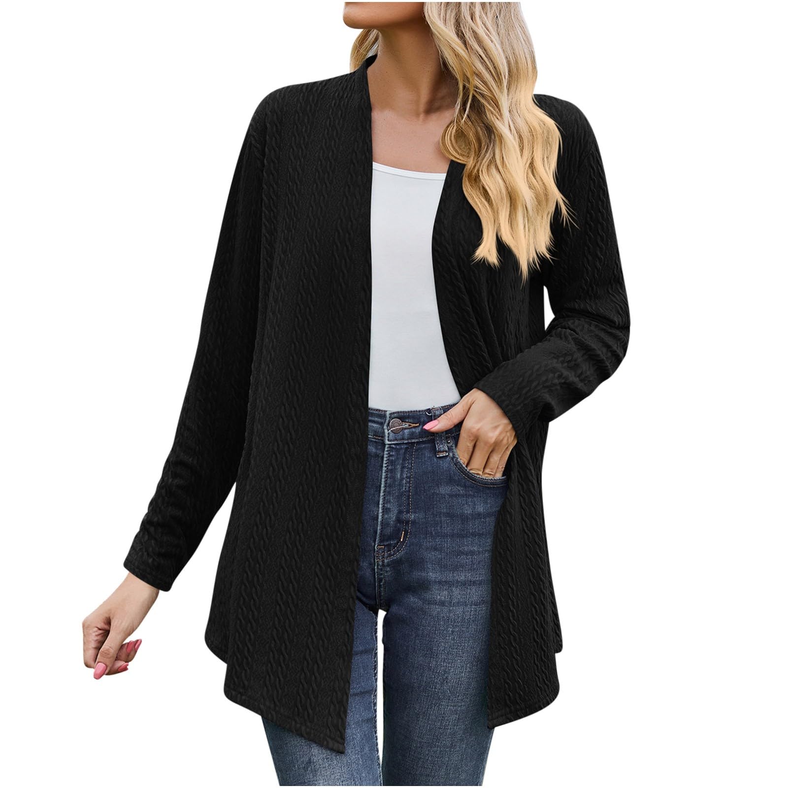 Women's Lightweight Long Sleeve Open Front Cardigan Sweater - Soft Draped Knit Fall Coat for Layering & Casual Outfits | Perfect for Office, Coffee Dates & Autumn Evenings